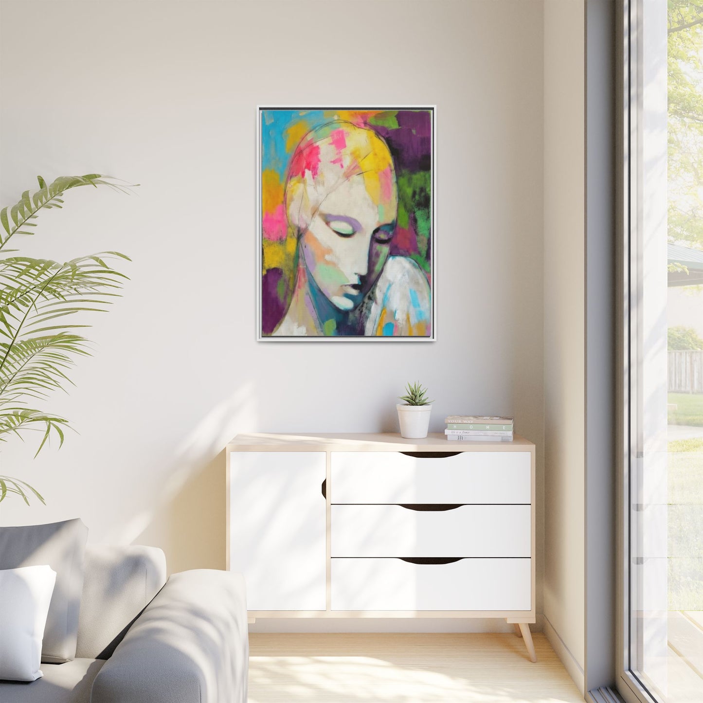 Framed Matte Canvas Art - Colorful Abstract Portrait