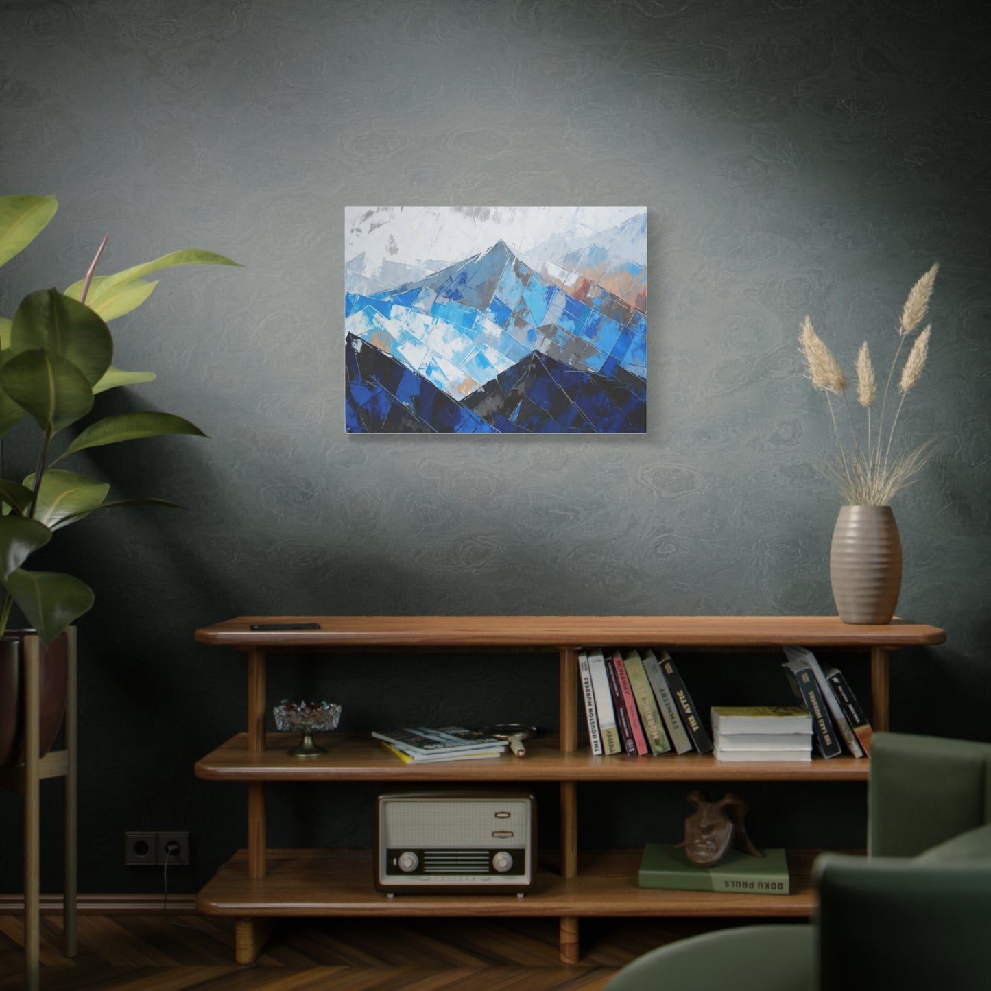 Blue Abstract Mountain Canvas Print – Modern Geometric Landscape Wall Art