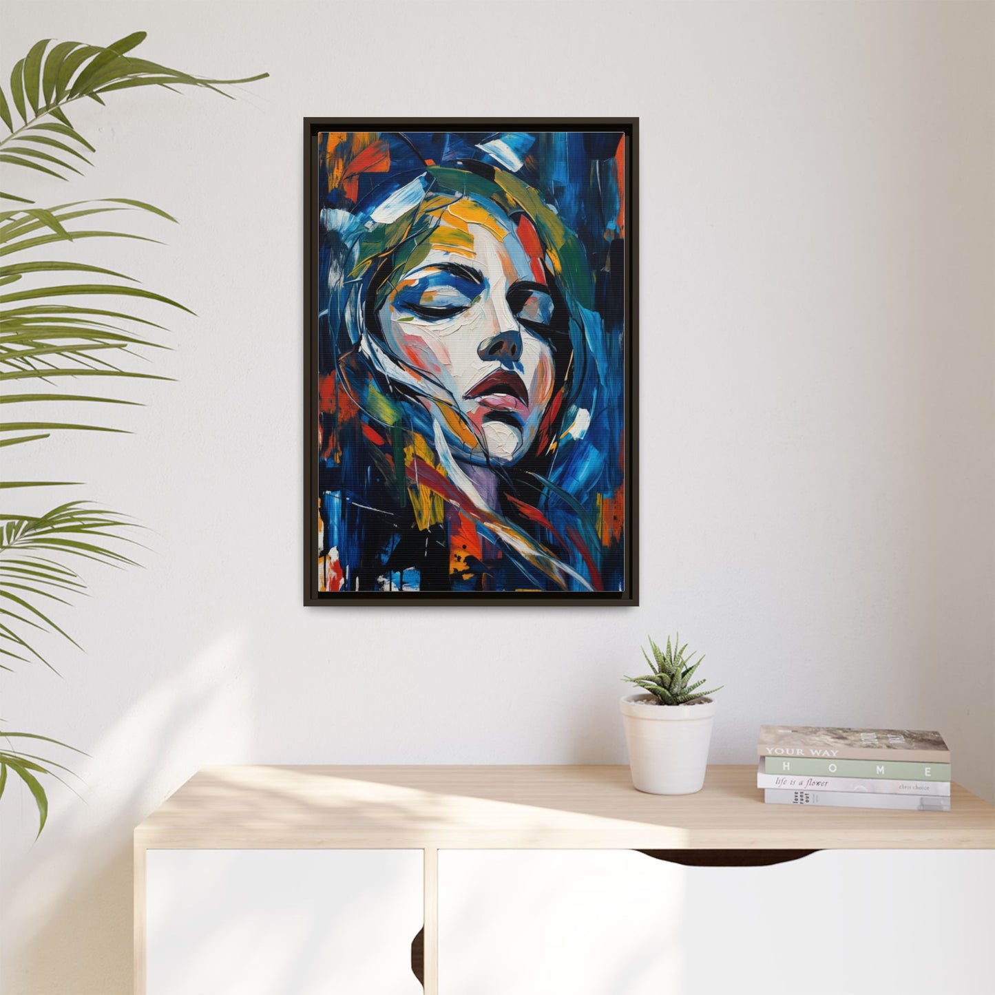 Abstract Colorful Woman Portrait — Framed Matte Canvas Wall Art