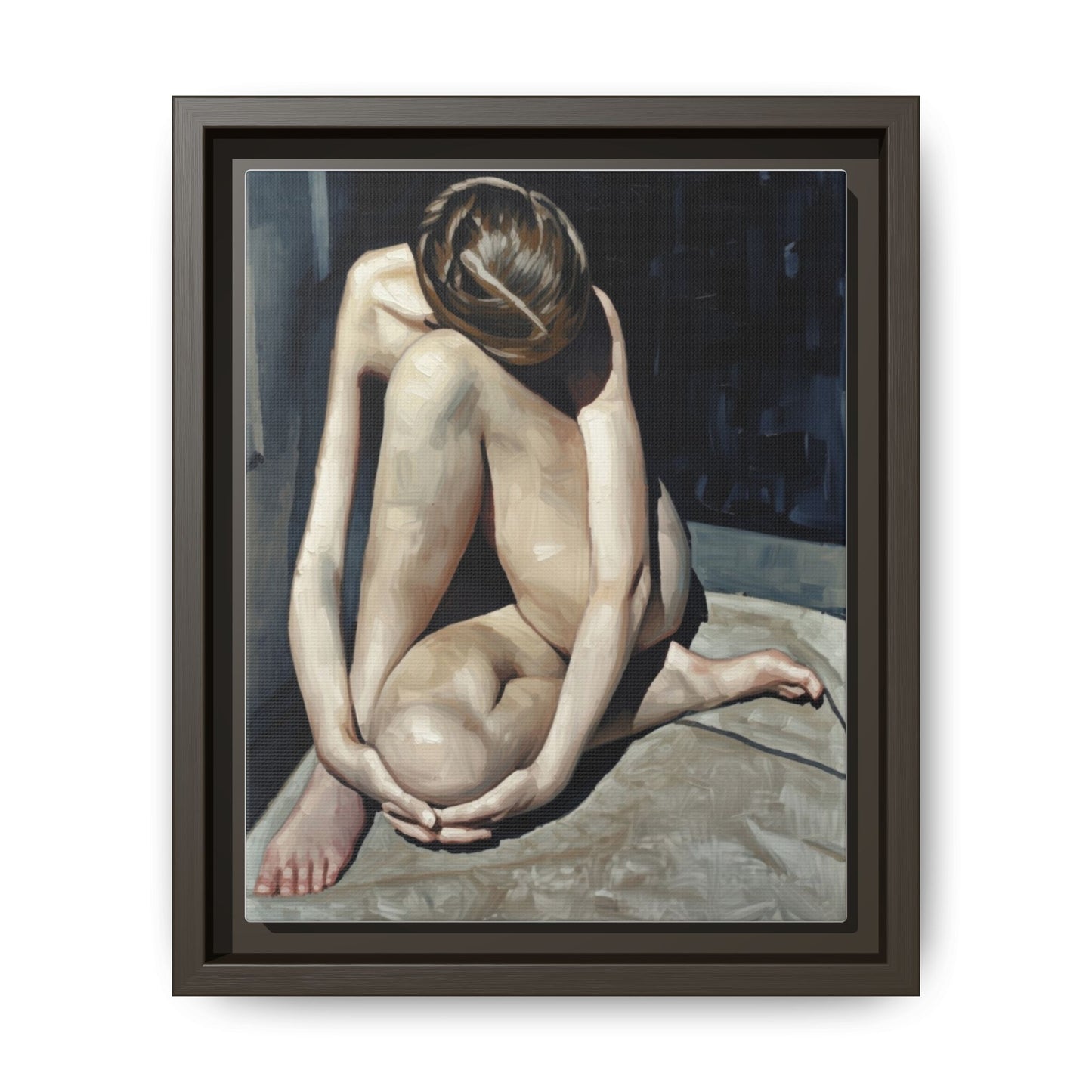 Framed Matte Canvas Print Contemplative Nude Figure Art