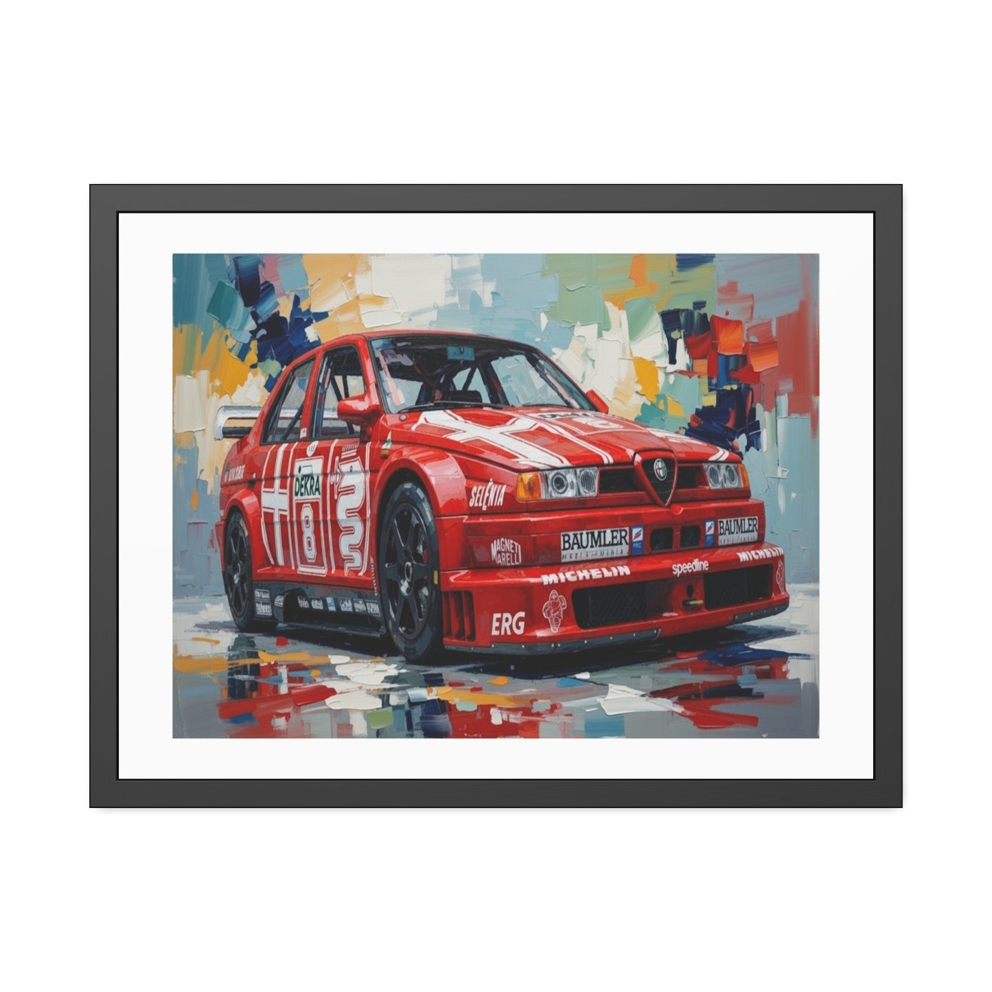 Race Car Framed Poster — Retro Red Racing Alfa Artwork