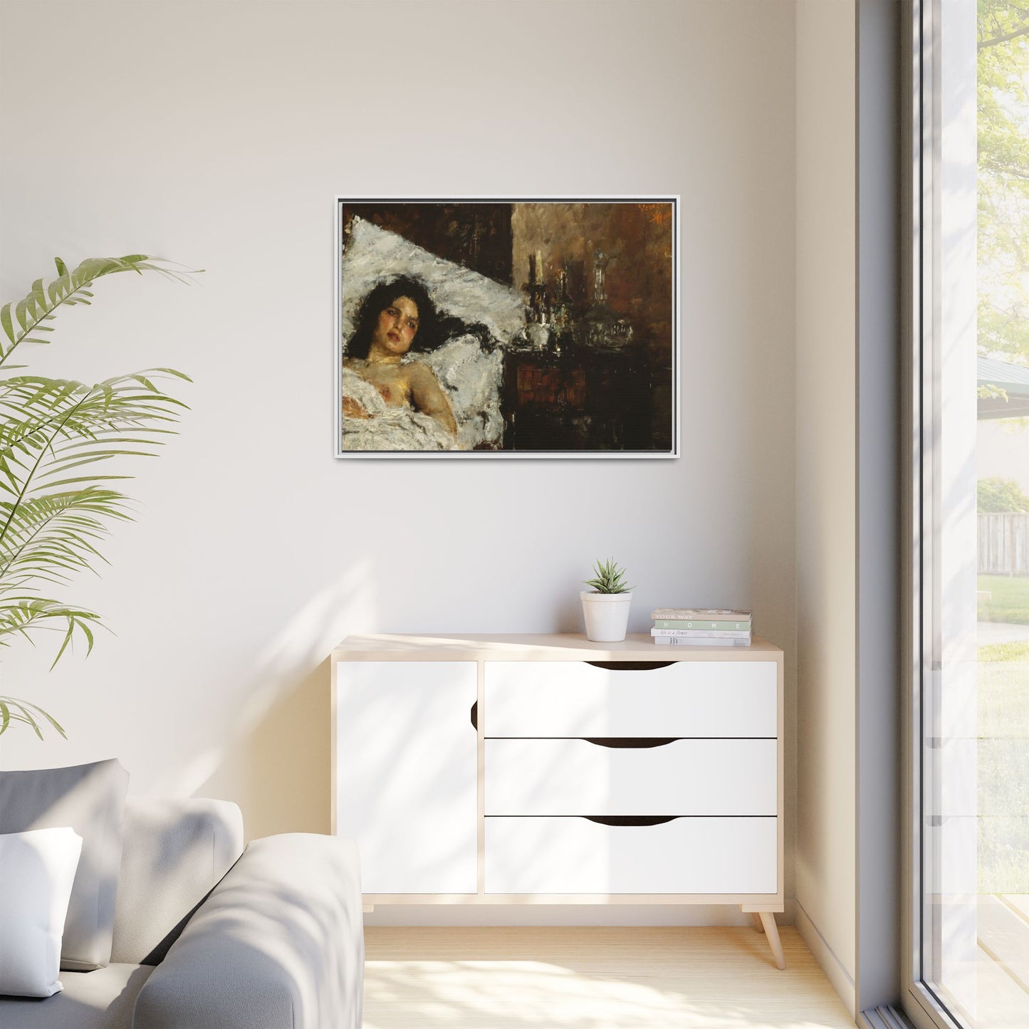Resting by Antonio Mancini Framed Matte Canvas Wall Art Print