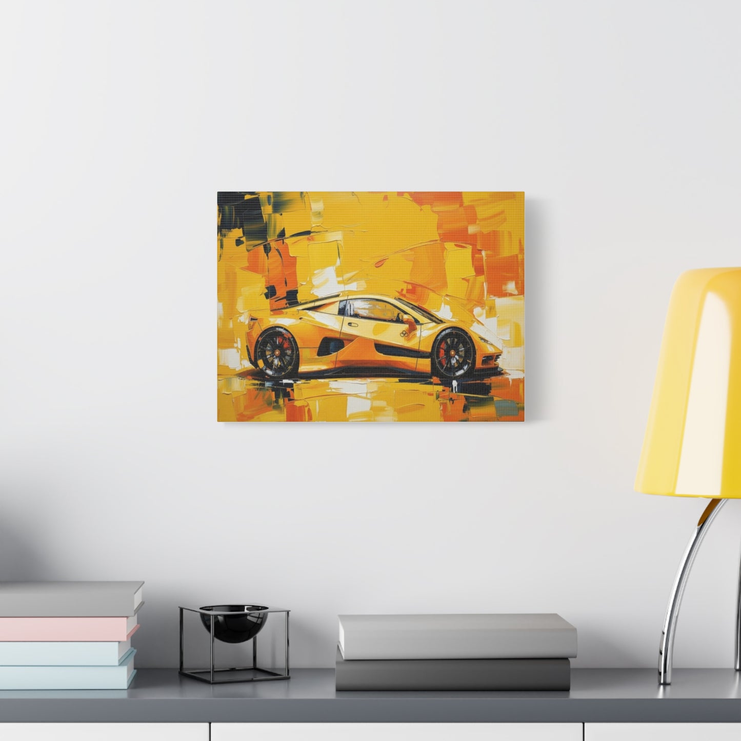 Yellow Sports Car Abstract Canvas Art - Matte Stretched Wall Print