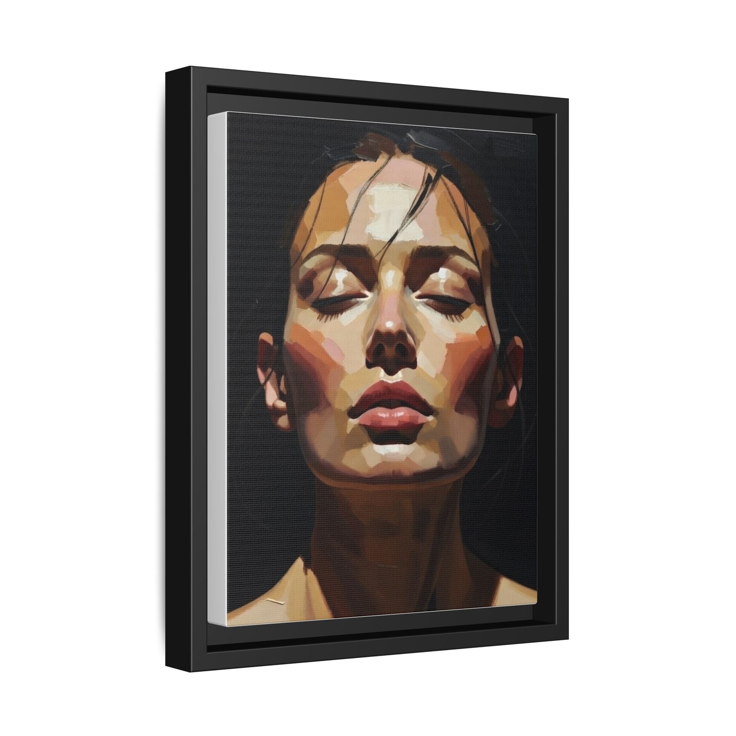 Framed Matte Canvas Portrait – Woman with Eyes Closed (Multi‑Color)