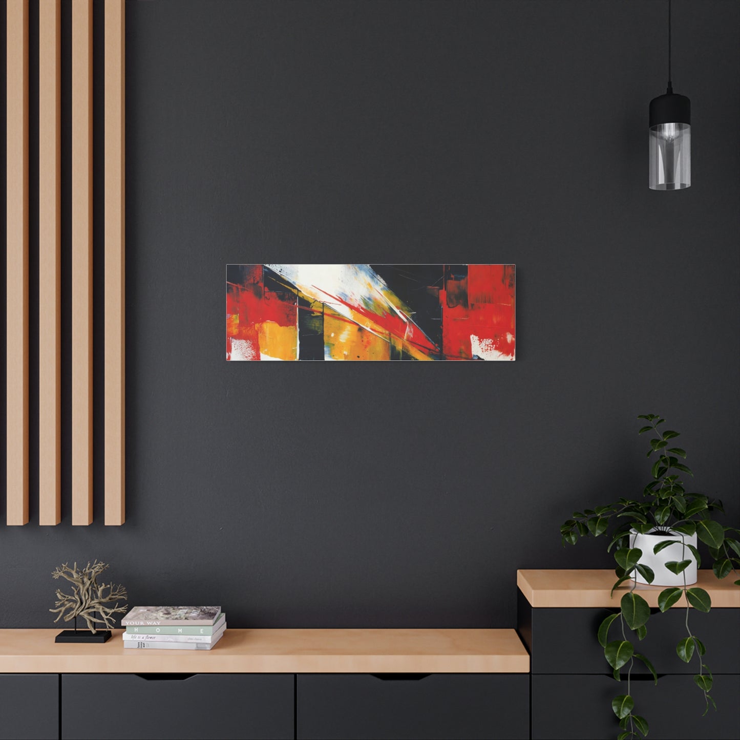 Abstract Geometric Canvas Art — Bold Red & Black Modern Wall Painting