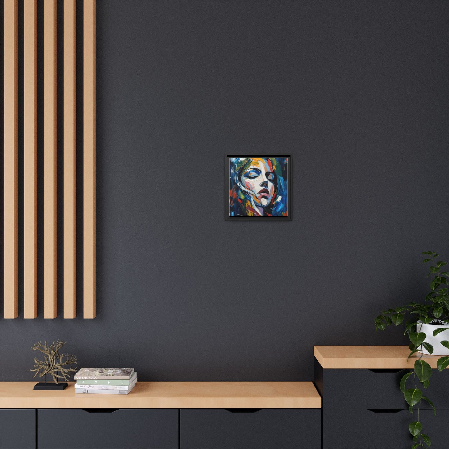 Abstract Colorful Woman Portrait — Framed Matte Canvas Wall Art