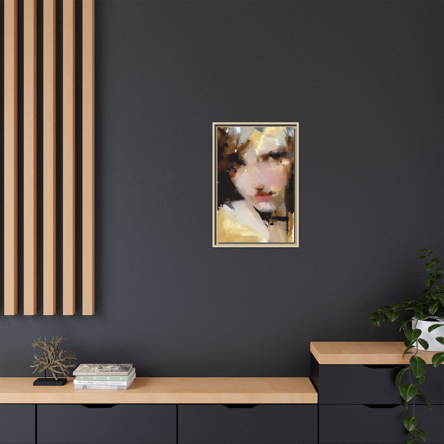Abstract Portrait Matte Canvas Framed Print — Modern Feminine Wall Art
