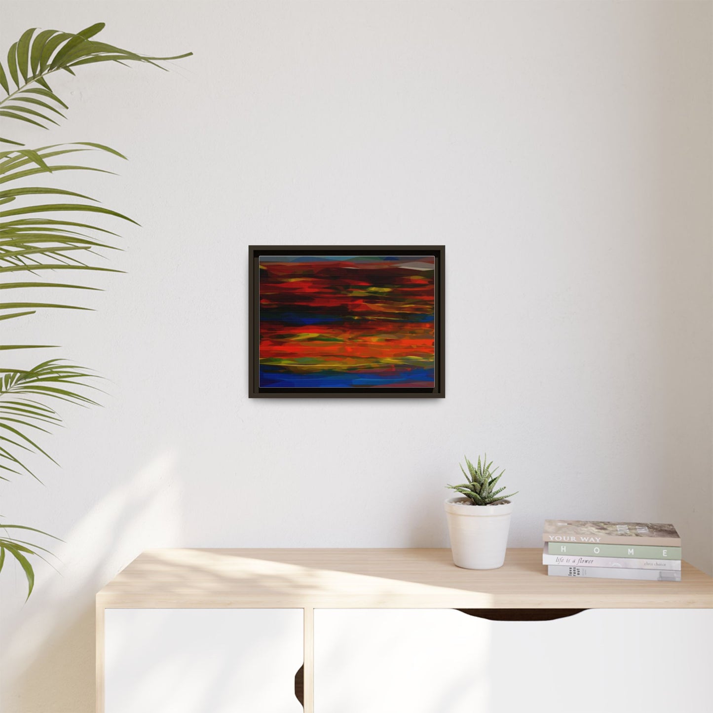 Abstract Multi-Color Matte Canvas Framed Wall Art — Bold Red & Blue Modern Painting