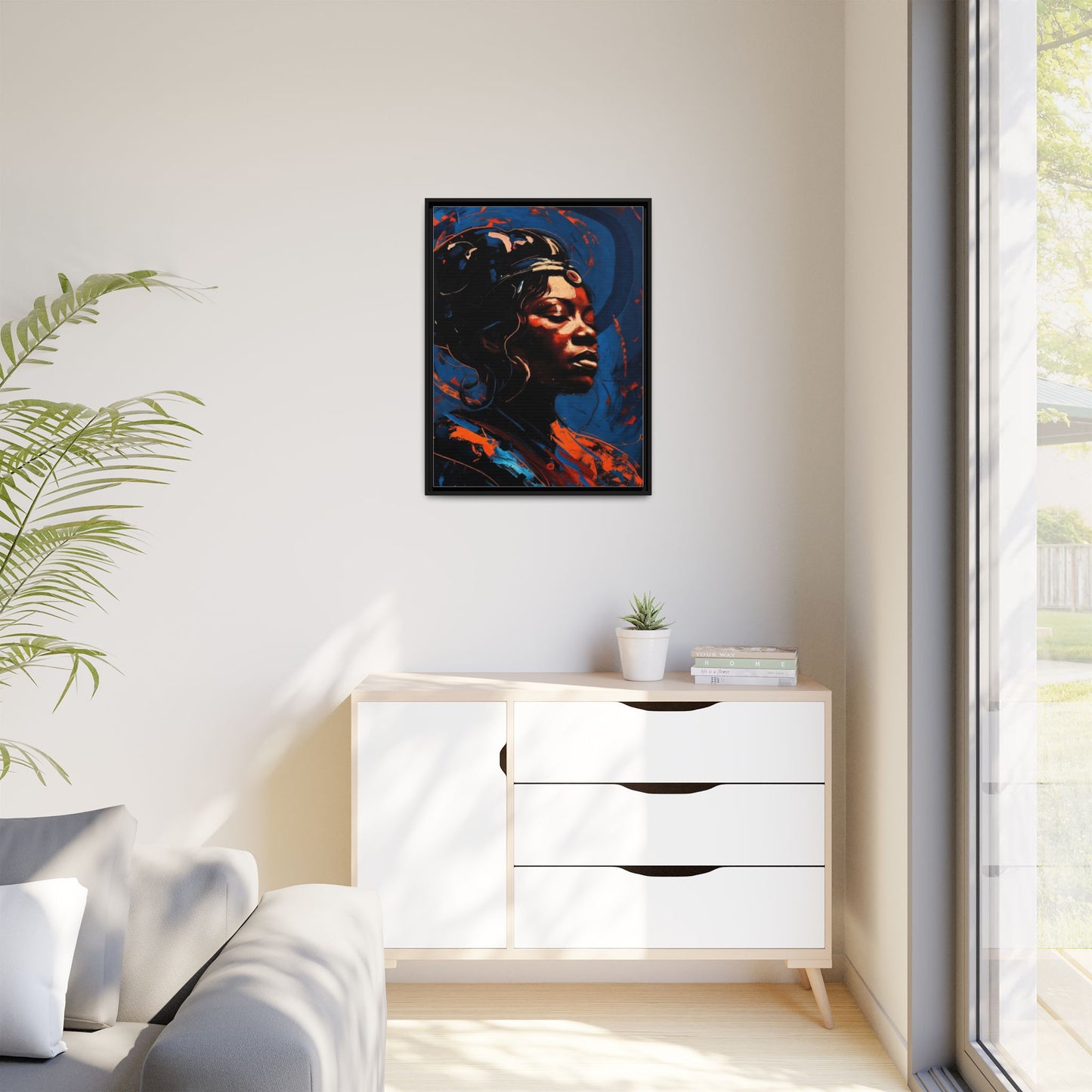 Framed Matte Canvas Art - Vibrant Portrait of a Black Woman (Multi-Color)