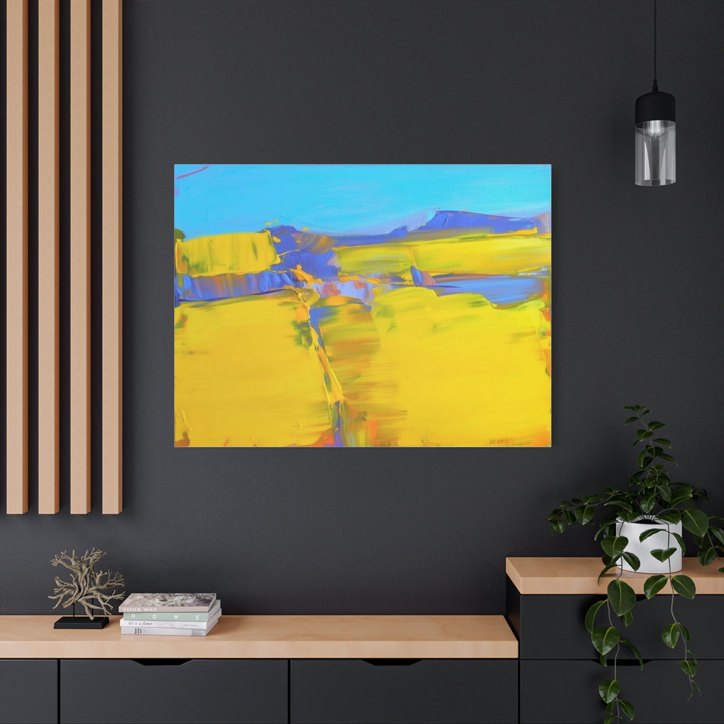 Abstract Yellow Field Canvas Wall Art  Vibrant Landscape Matte Stretched Canvas 1.25"
