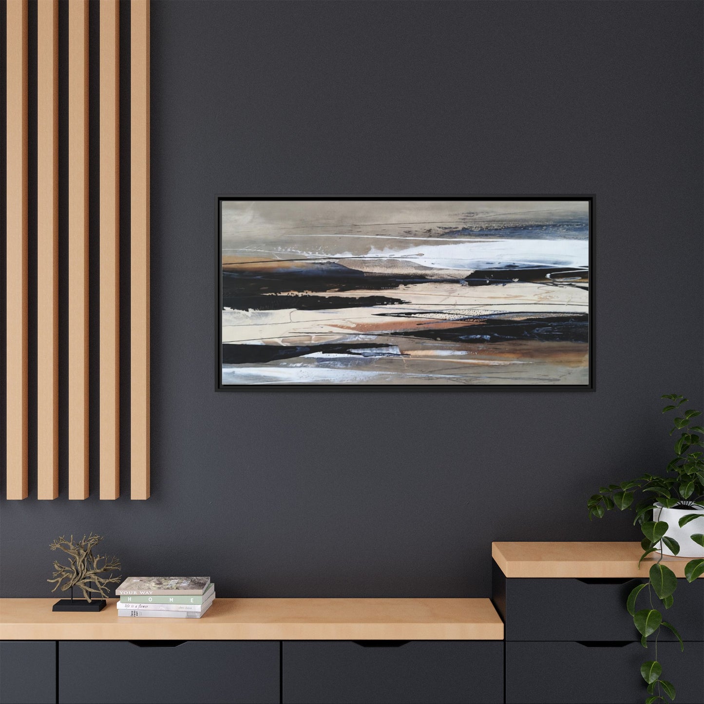 Abstract Seascape Matte Canvas Framed Wall Art — Neutral Coastal Landscape