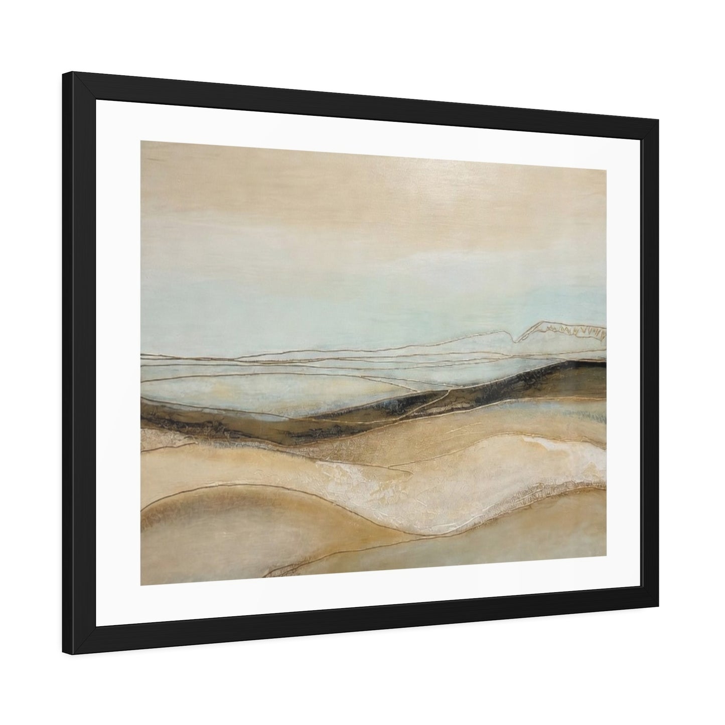 Framed Poster - Neutral Abstract Landscape Wall Art, Calming Coastal Tones for Living Room or Office