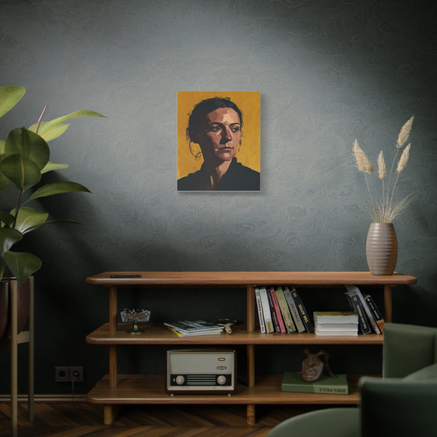 Portrait Painting Canvas Print — Moody Golden Female Portrait on Matte Stretched Canvas