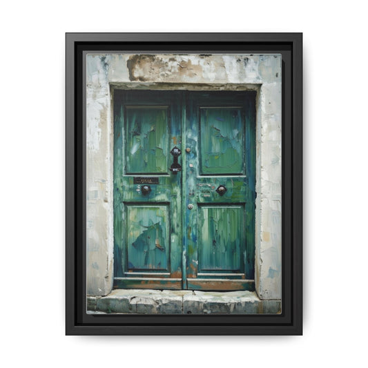 Framed Matte Canvas Art — Weathered Green Door Wall Print