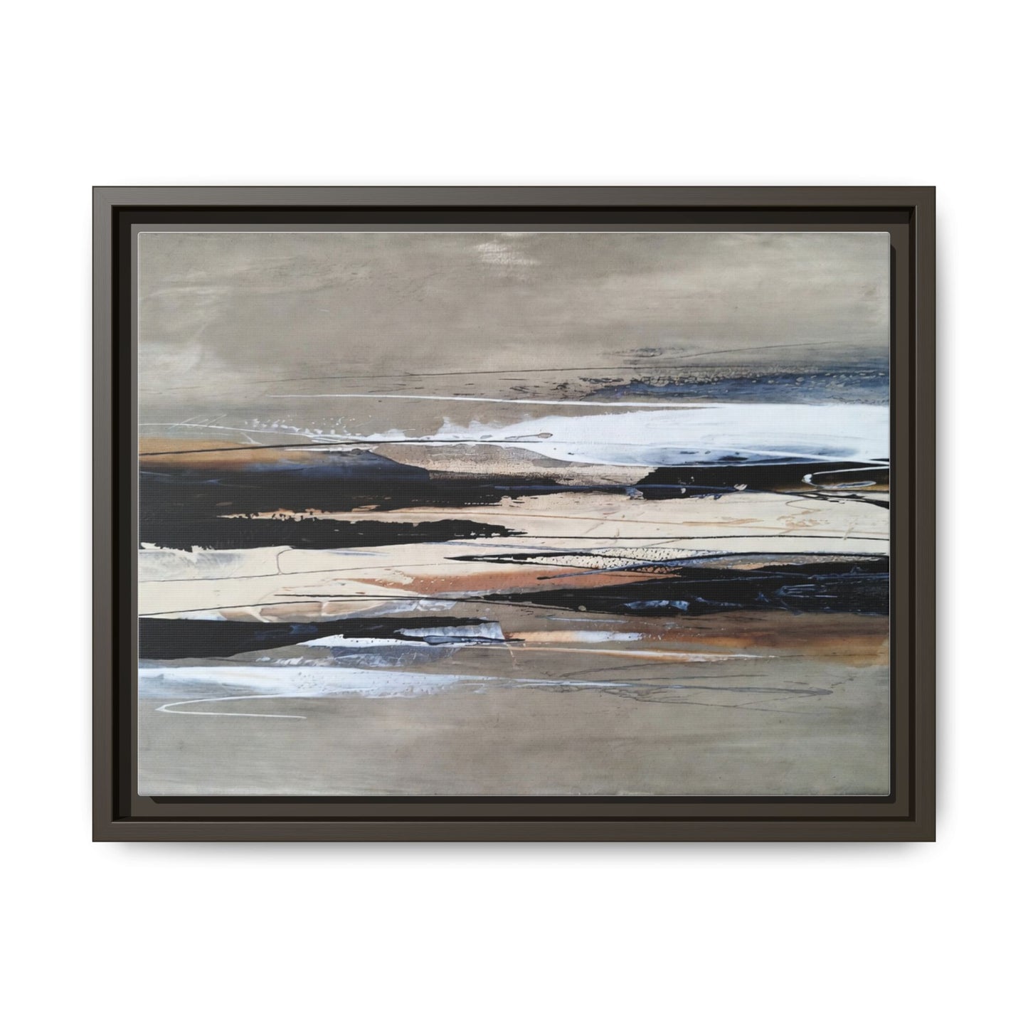 Abstract Seascape Matte Canvas Framed Wall Art — Neutral Coastal Landscape