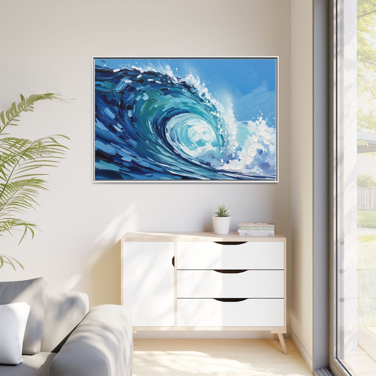 Framed Matte Canvas Wave Art — Blue Ocean Surf Wall Decor