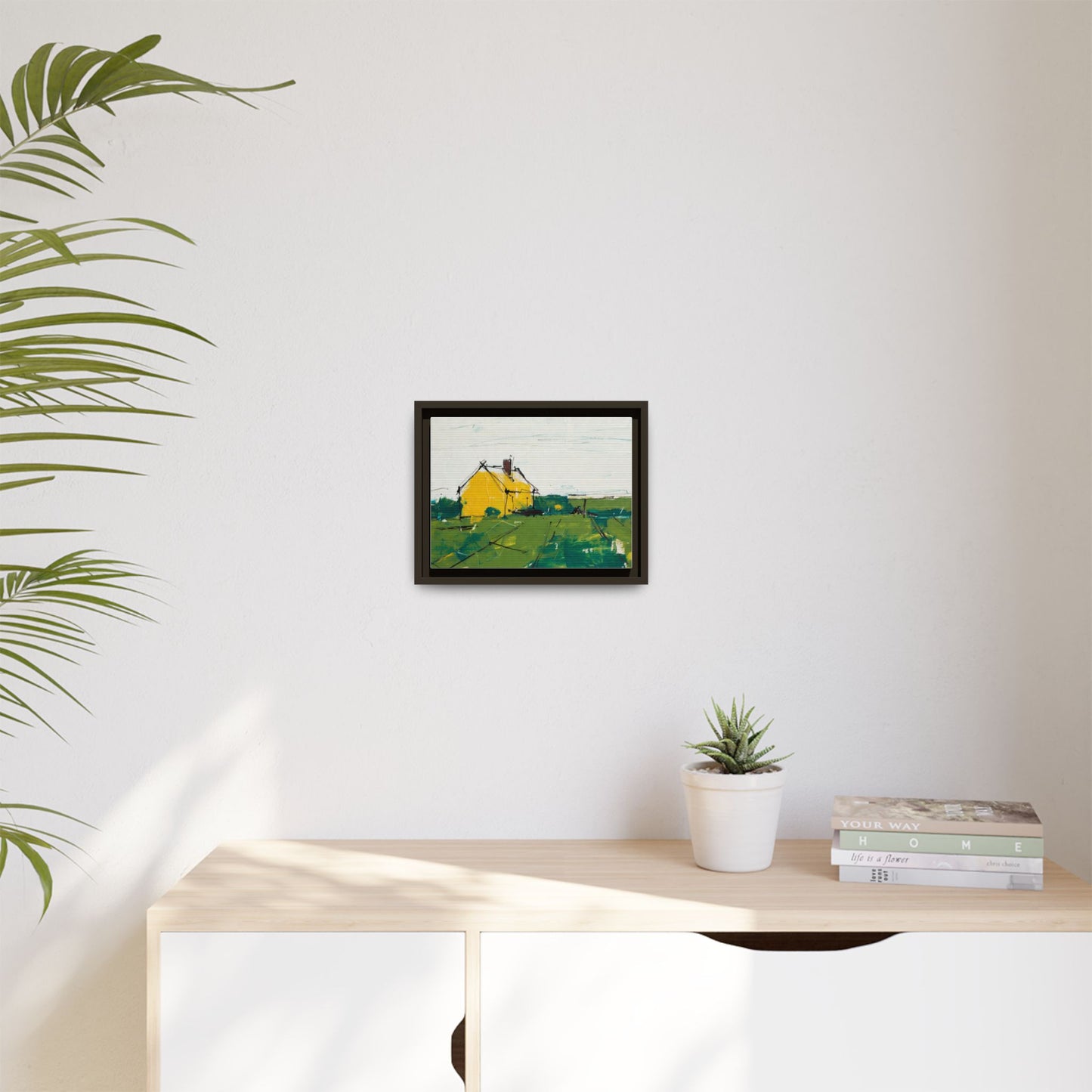 Yellow Cottage Landscape Framed Canvas Print