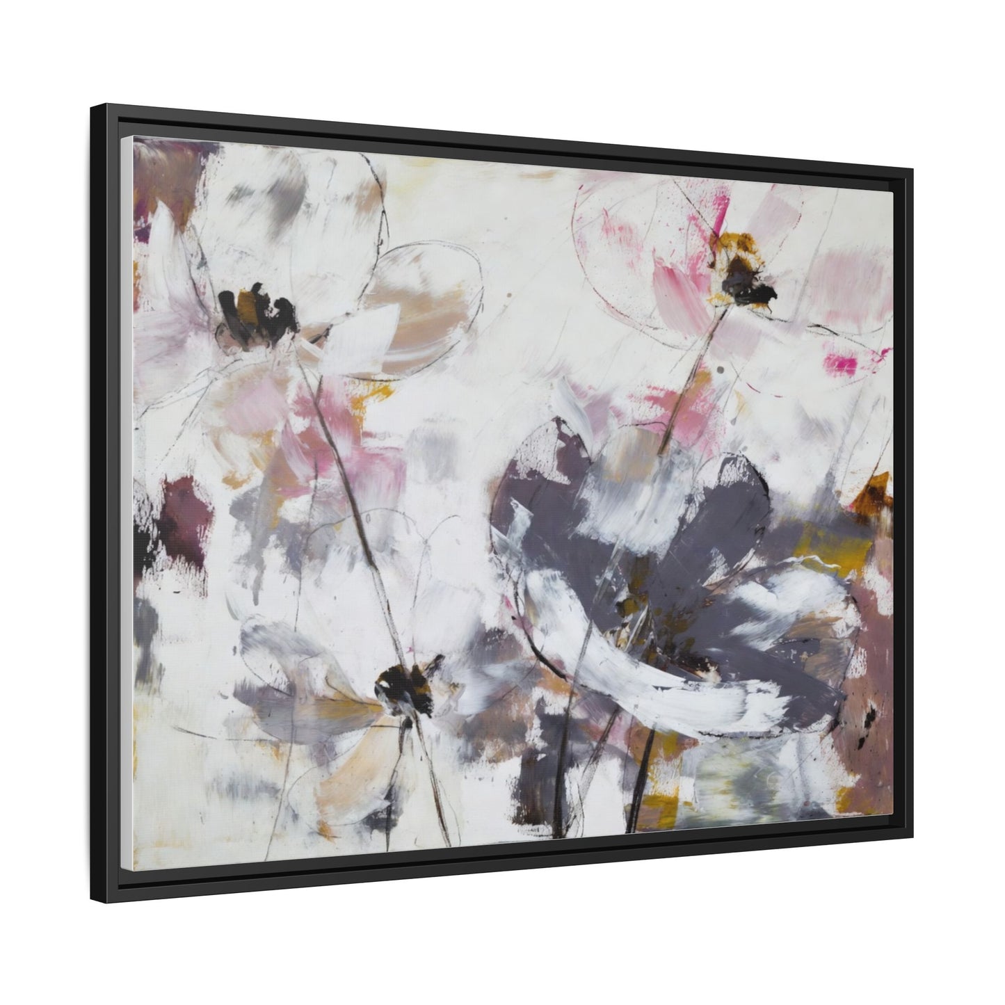 Abstract Floral Matte Canvas Framed Wall Art — Soft Watercolor Blooms