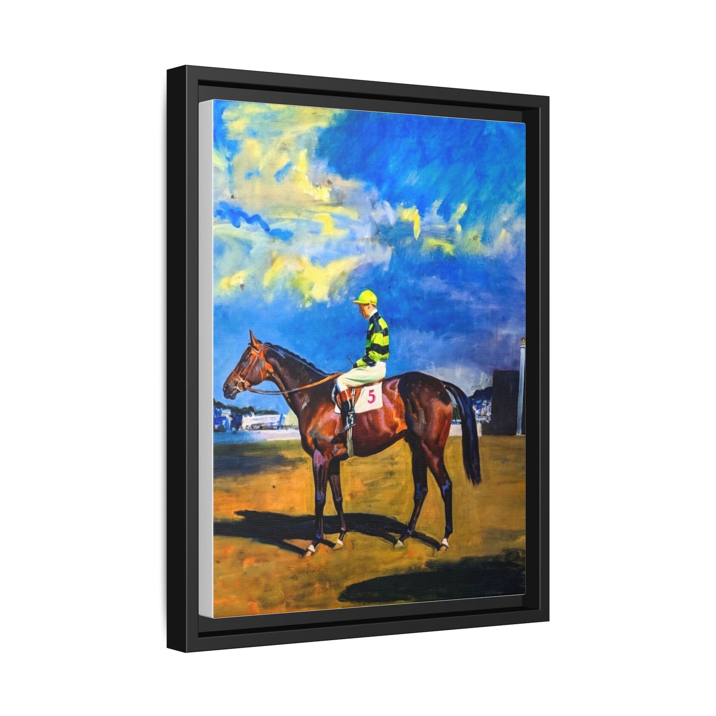 Framed Matte Canvas — Jockey on Racehorse Vintage Equestrian Wall Art