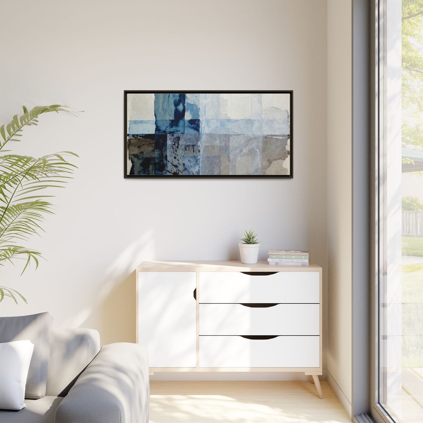 Abstract Coastal Blue Framed Canvas Art
