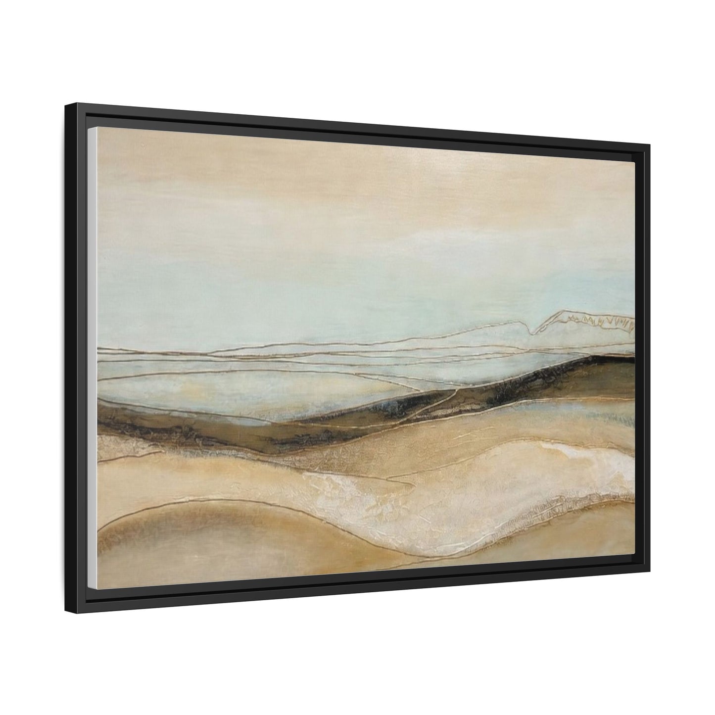 Framed Matte Canvas Wall Art — Neutral Abstract Landscape in Soft Blues & Earth Tones