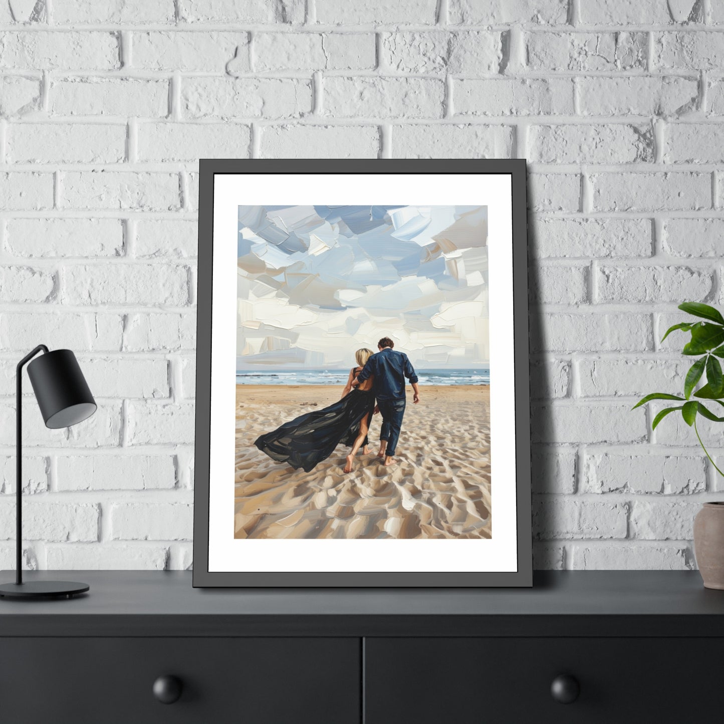Framed Poster — Romantic Beach Couple Art Print