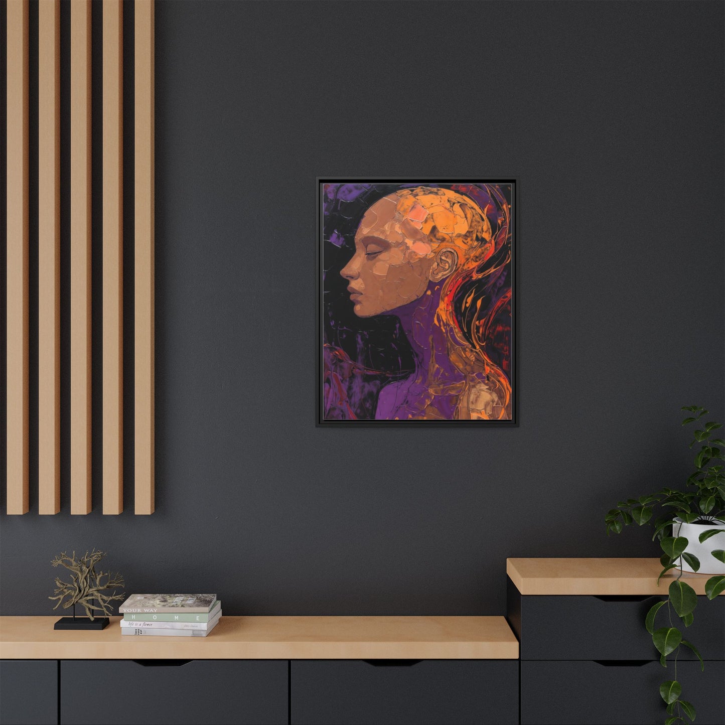 Abstract Profile Portrait Matte Framed Canvas — Multicolor Feminine Art Print