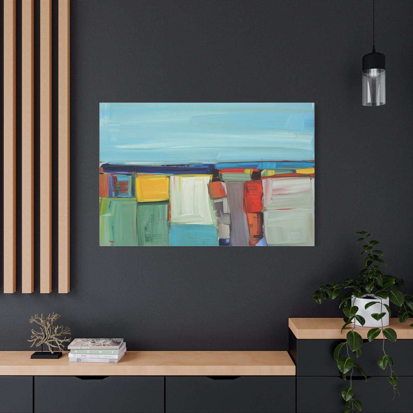 Abstract Coastal Landscape Canvas Print — Colorful Modern Seascape Wall Art