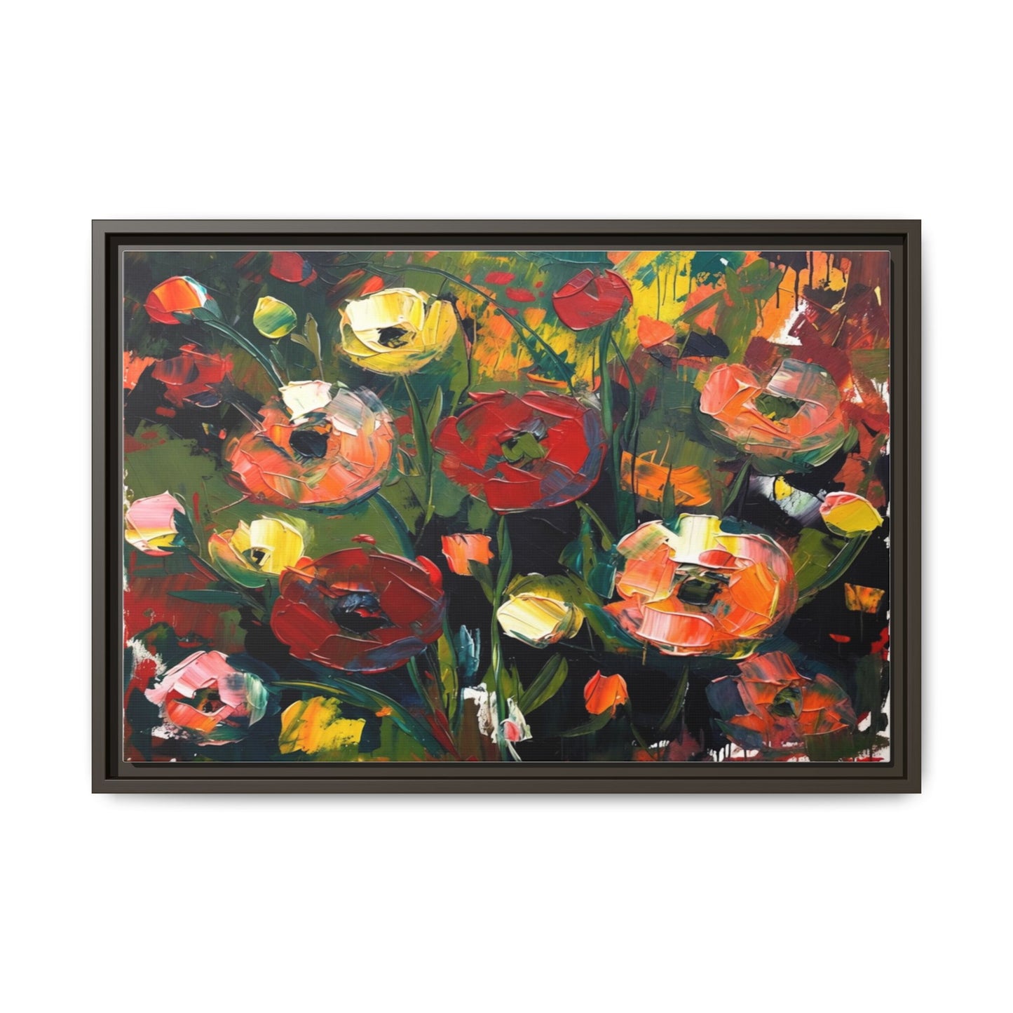 Framed Floral Canvas Print — Vibrant Abstract Poppies Wall Art