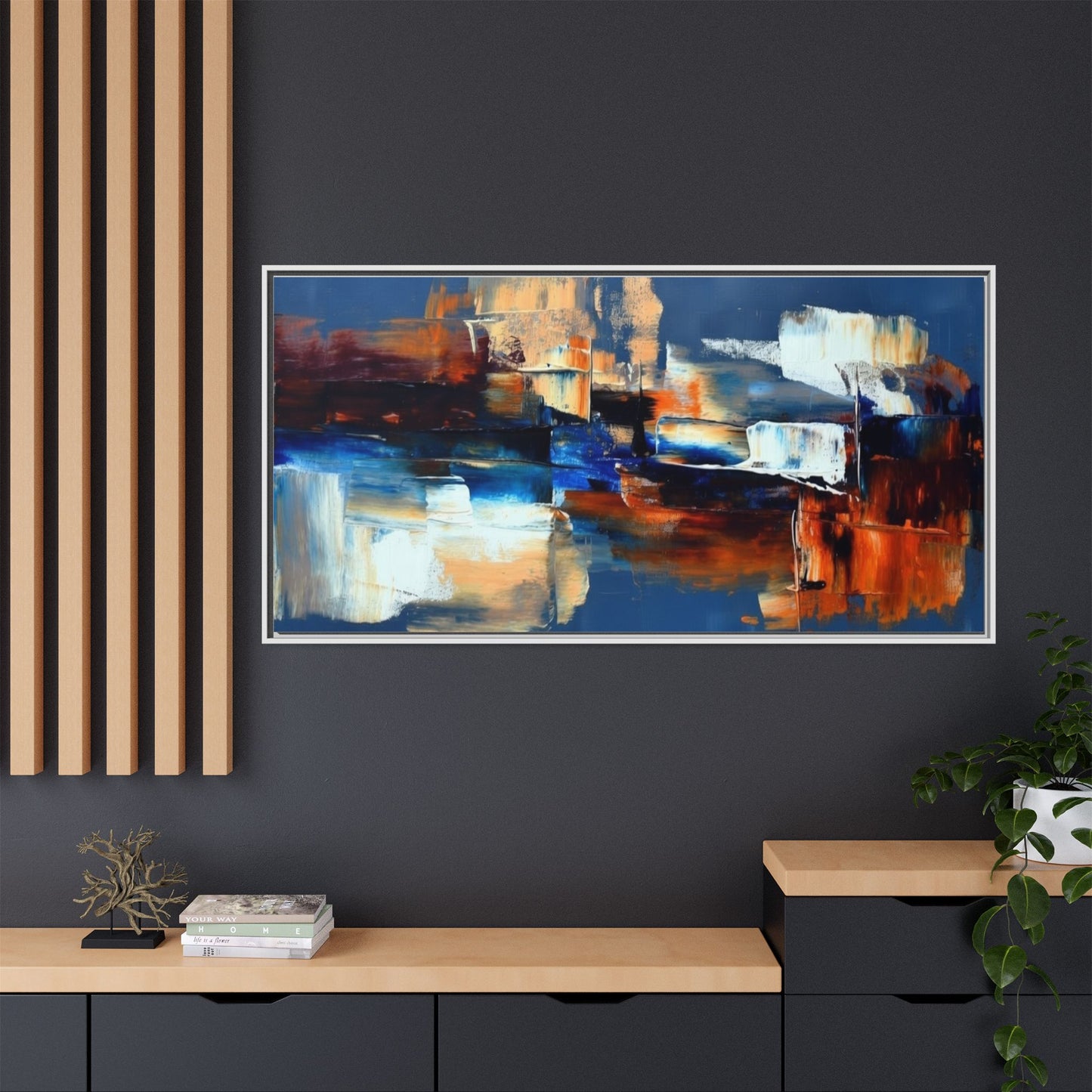 Abstract Blue & Rust Framed Canvas Art — Modern Matte Wall Painting