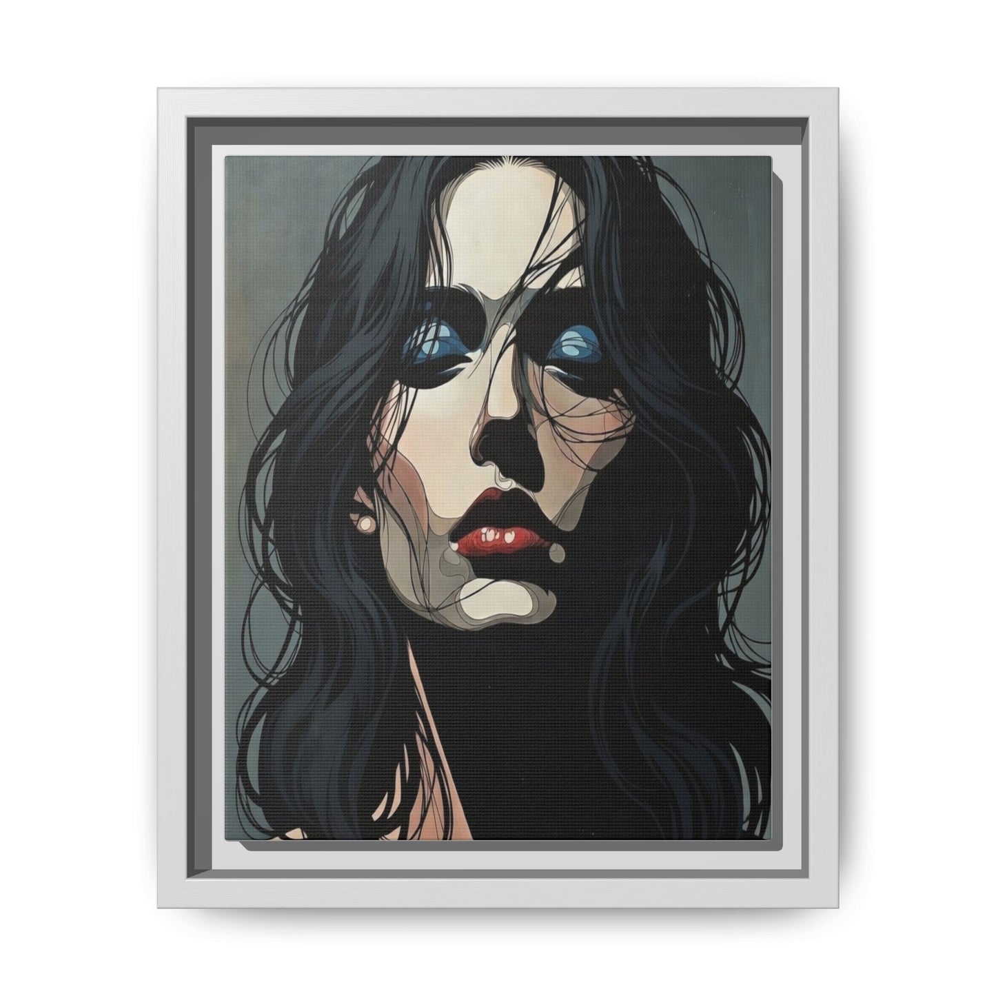Framed Matte Canvas: Moody Portrait of Woman – Modern Gothic Wall Art
