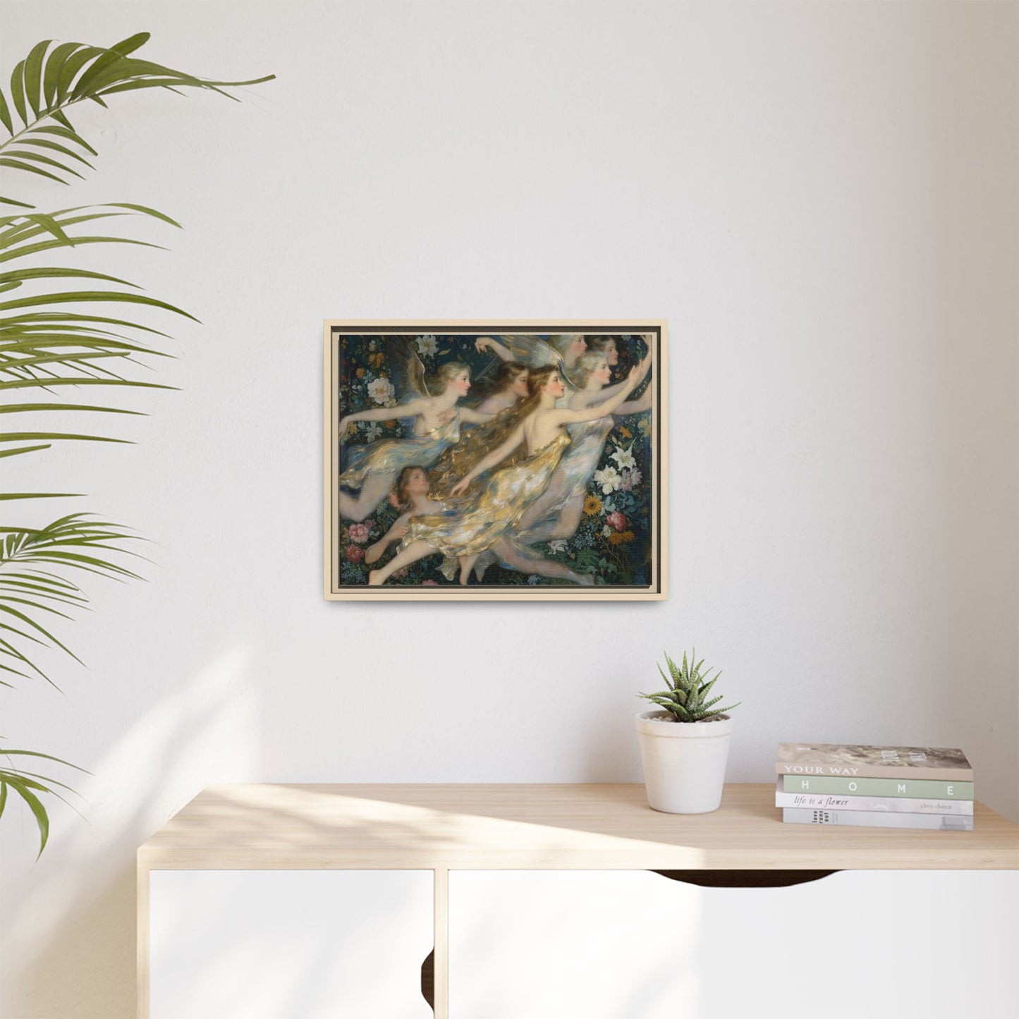 Framed Matte Canvas Wall Art — Vintage Fairies & Floral Painting
