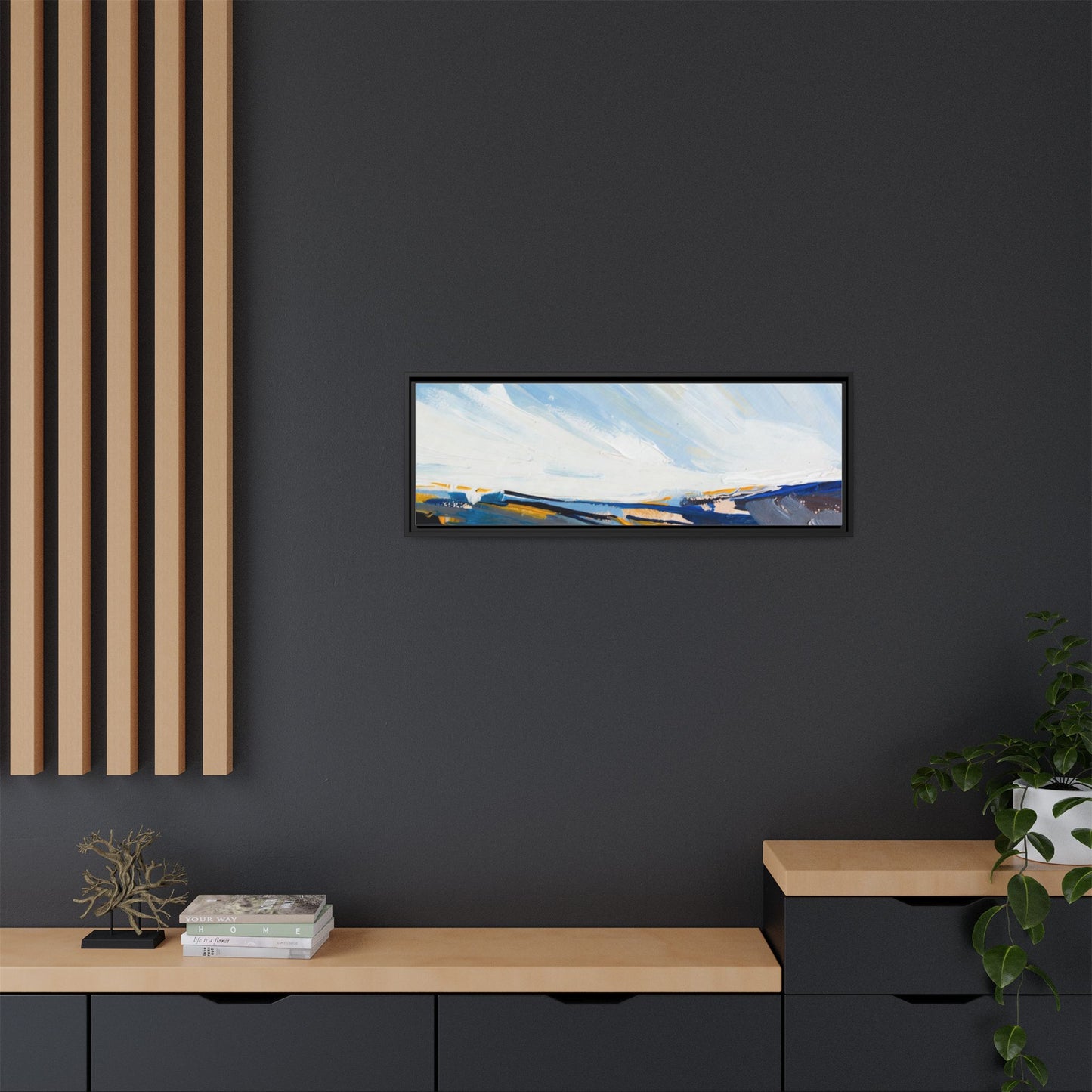 Framed Abstract Seascape Canvas Print — Matte Multi‑Color Wall Art