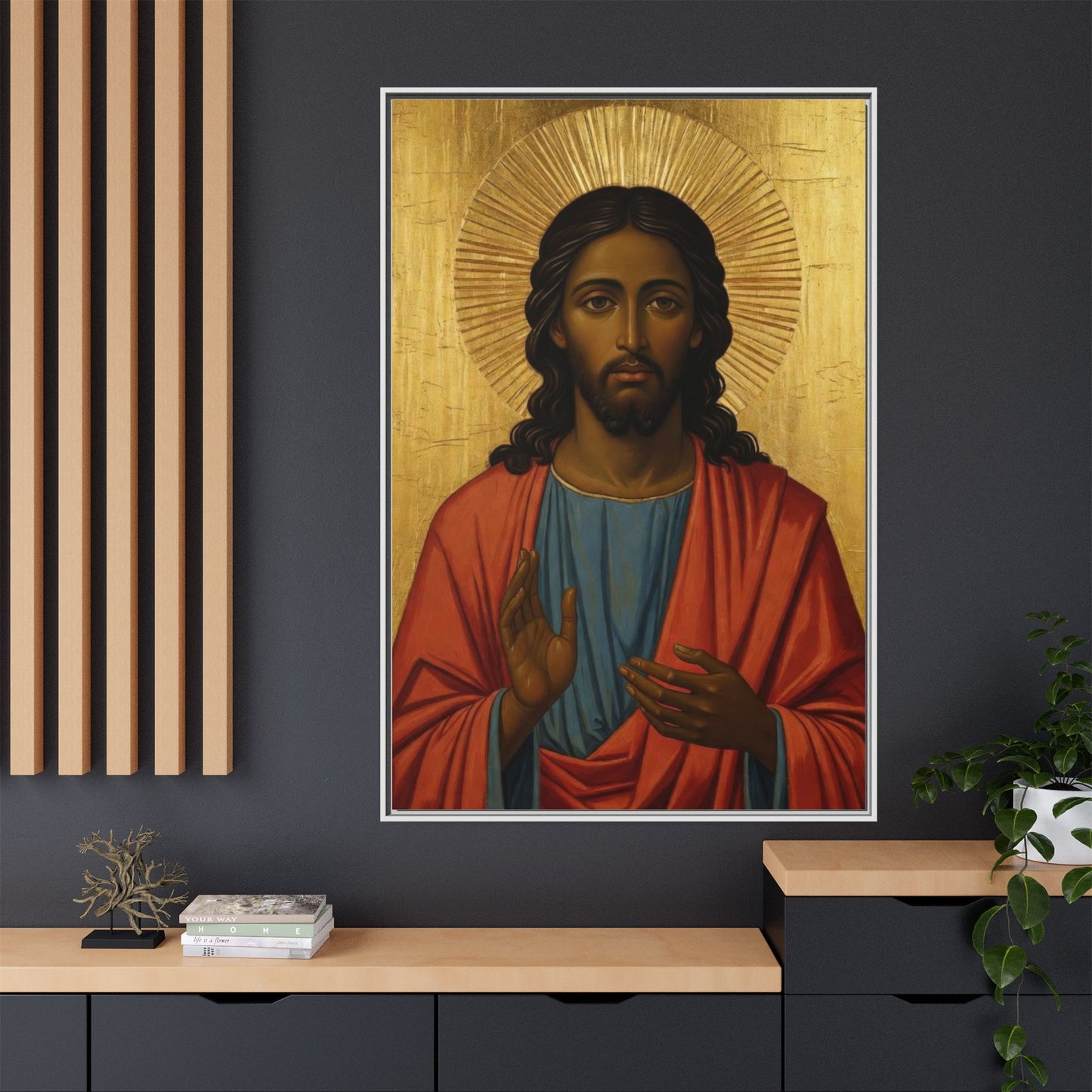 Framed Orthodox Christ Icon Matte Canvas — Religious Wall Art for Home, Church, or Prayer Corner