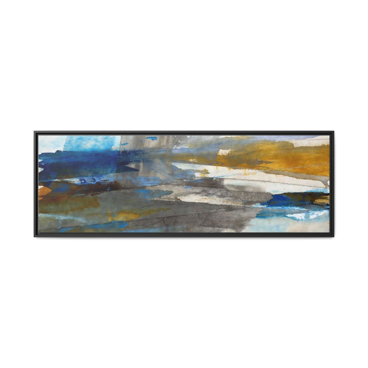 Abstract Blue & Gold Framed Canvas Art — Matte Multi-Color Wall Print
