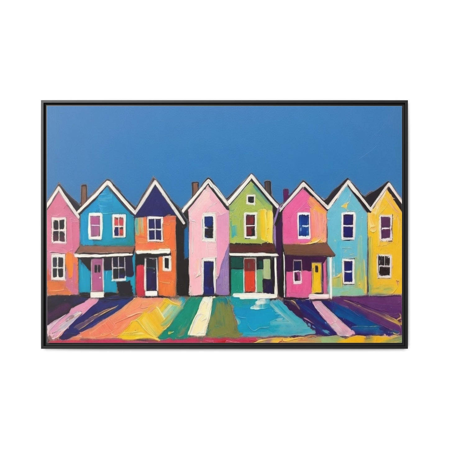 Colorful Beach Houses Matte Canvas Framed Wall Art