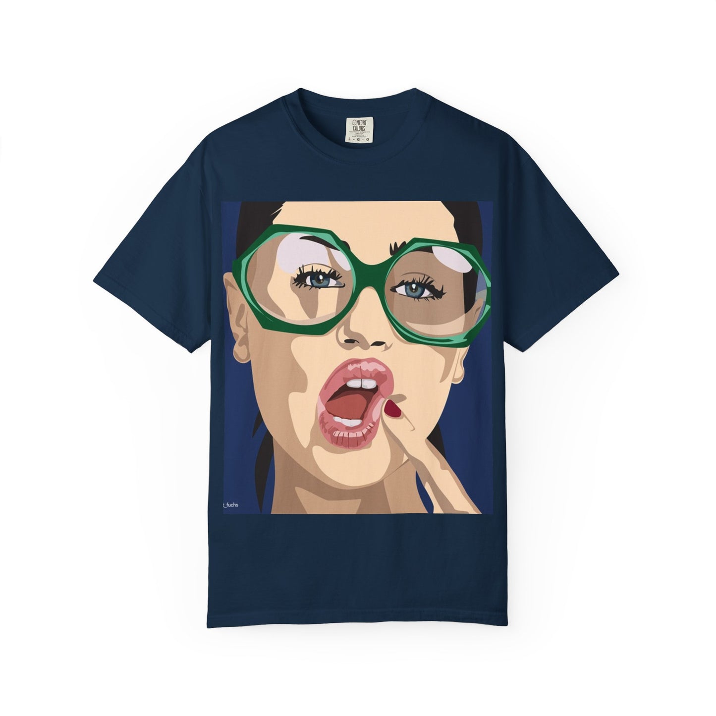 Pop Art Woman Graphic T‑Shirt — Retro Chic Green Glasses Design