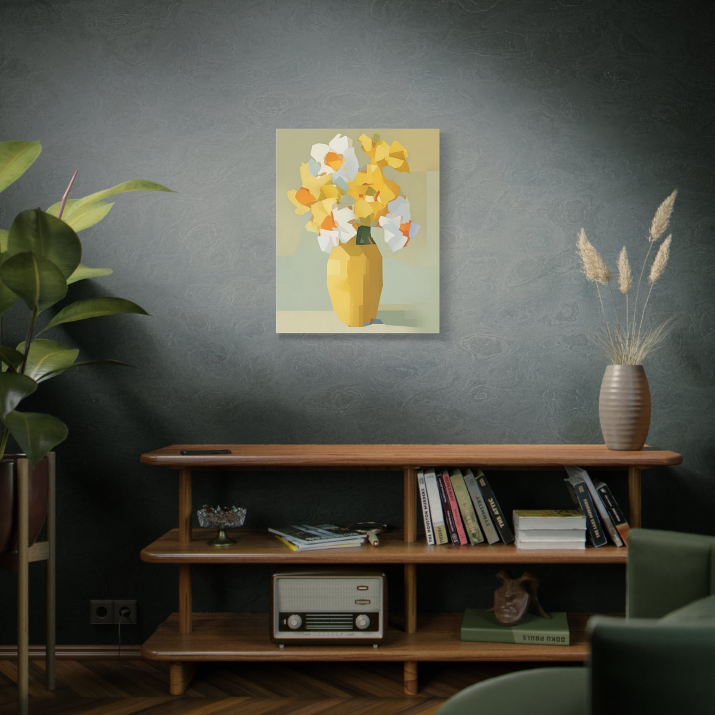 Yellow Vase Floral Canvas Print — Modern Abstract Daffodil Wall Art