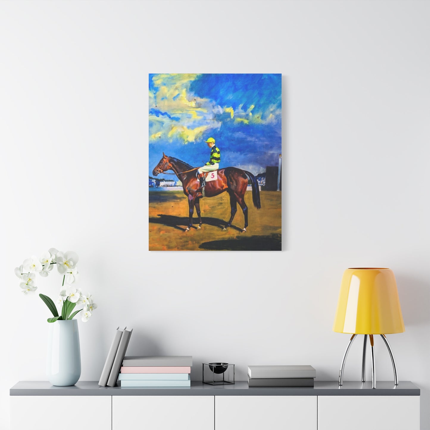 Horse Racing Jockey Canvas Print — Equestrian Art Matte Stretched Wall Decor