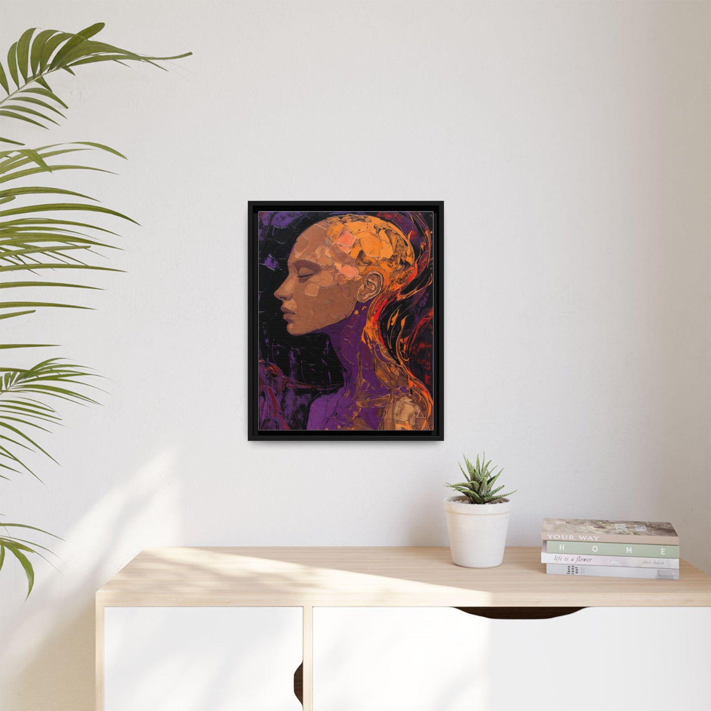 Abstract Profile Portrait Matte Framed Canvas — Multicolor Feminine Art Print