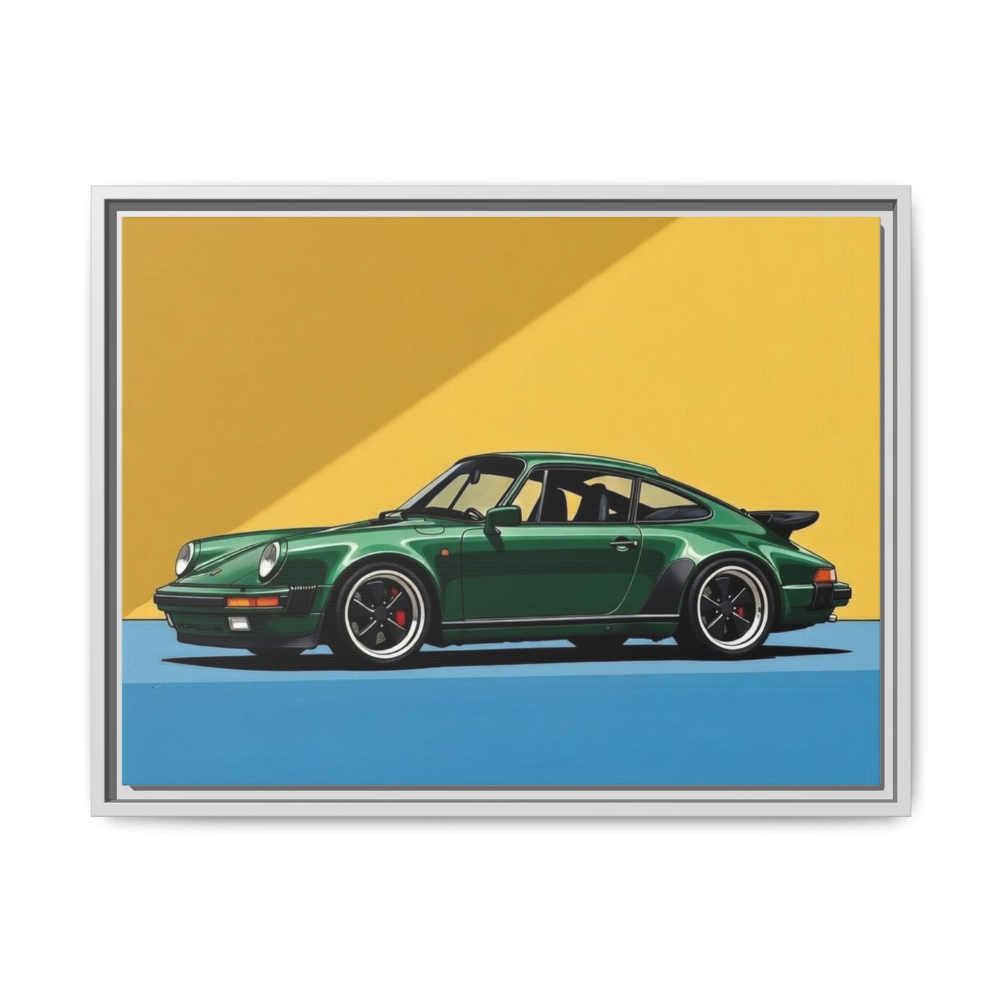 Framed Matte Canvas — Green Sports Car Wall Art