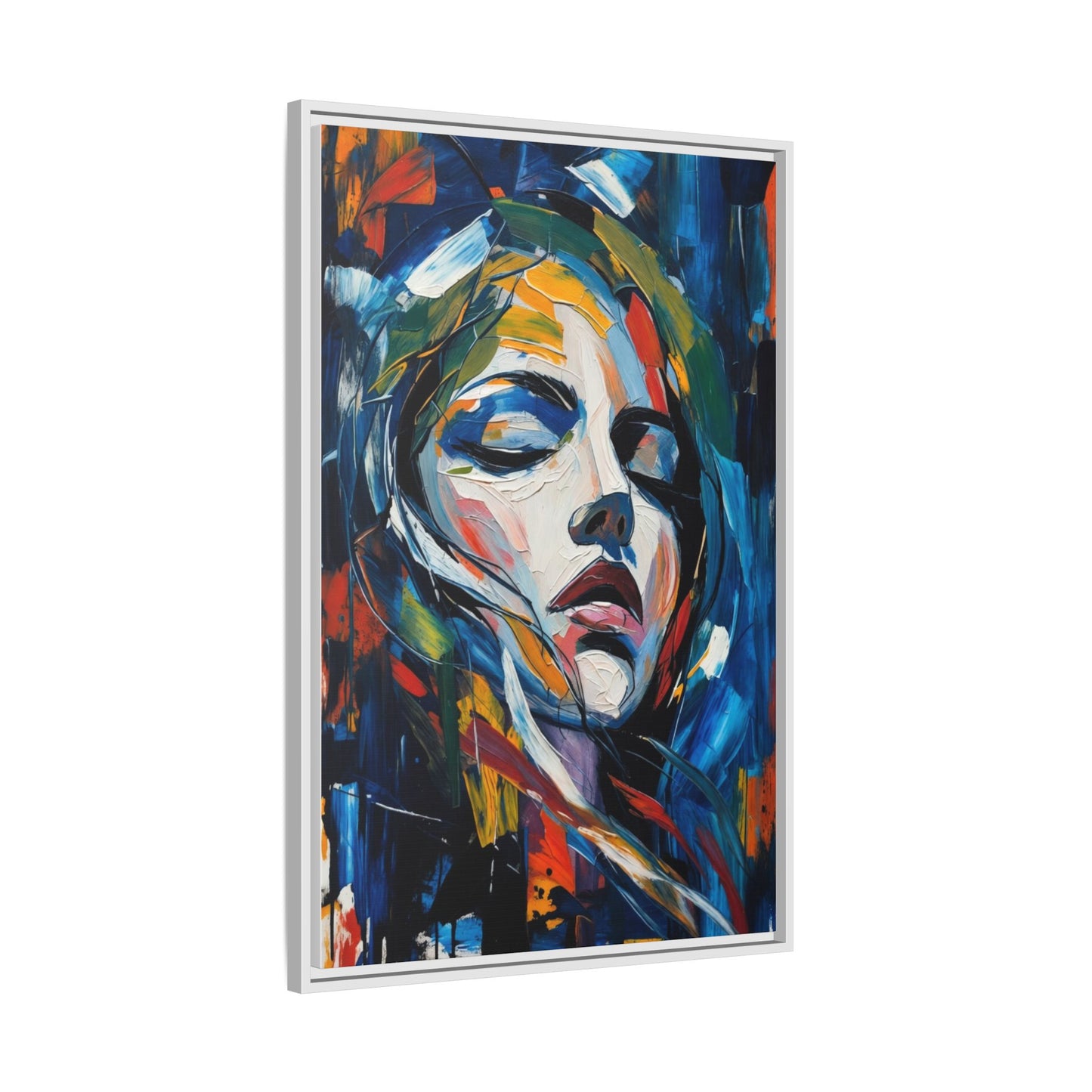 Abstract Colorful Woman Portrait — Framed Matte Canvas Wall Art