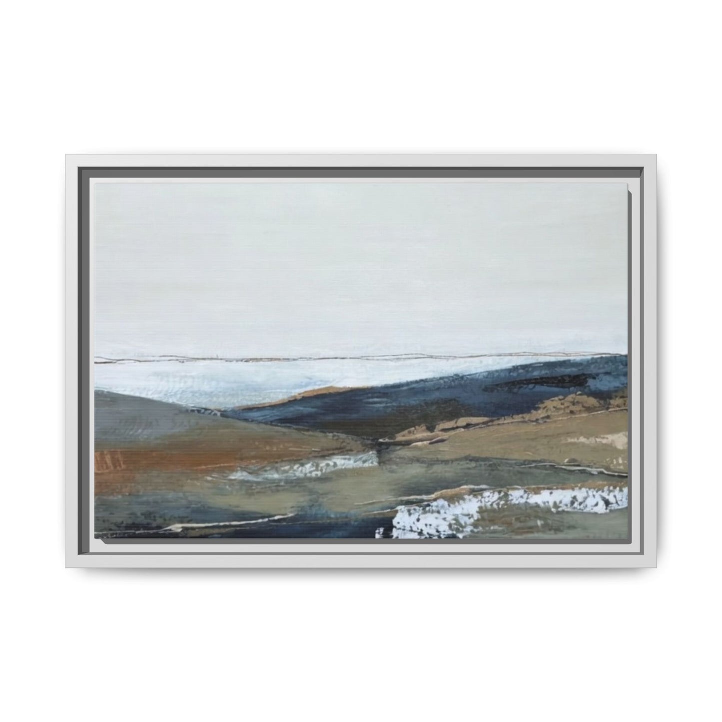 Framed Matte Canvas Wall Art — Serene Coastal Abstract Landscape