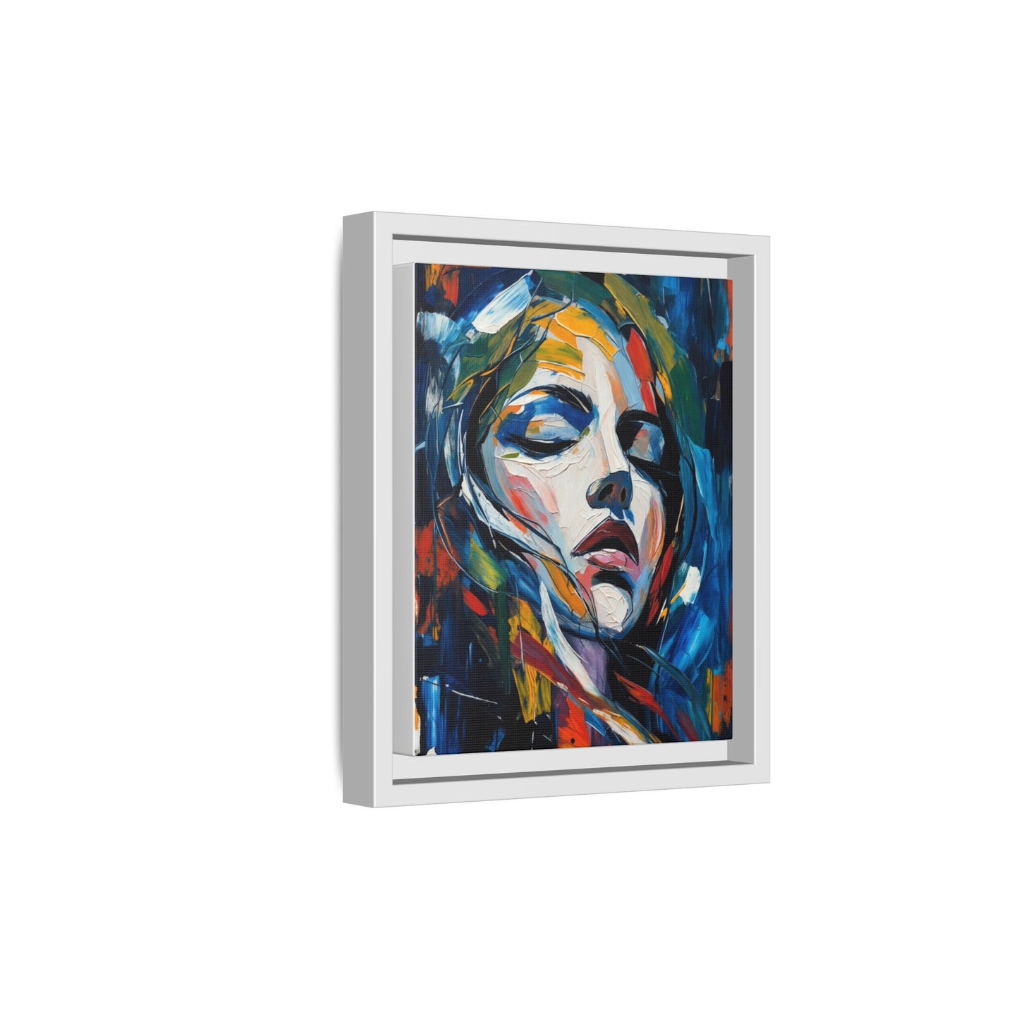 Abstract Colorful Woman Portrait — Framed Matte Canvas Wall Art
