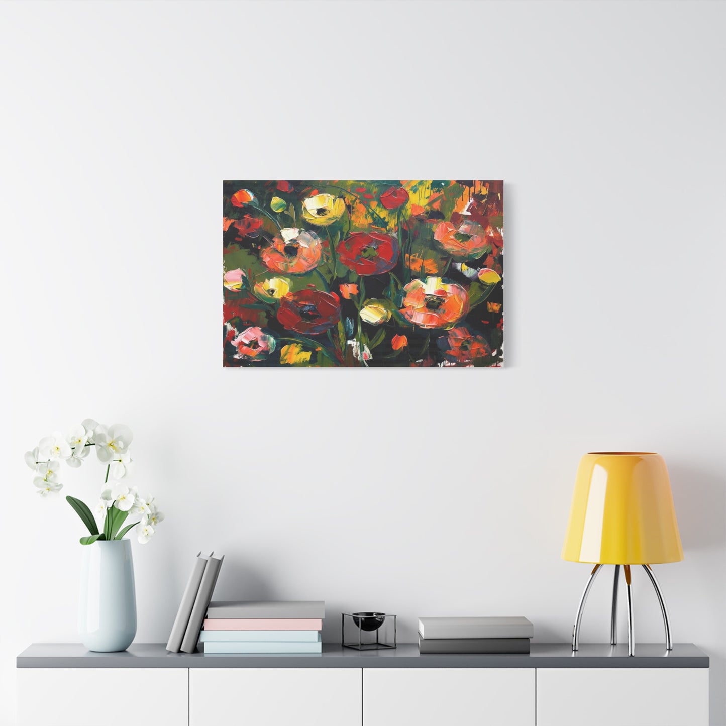 Bold Floral Abstract Canvas Print — Colorful Poppy Wall Art, Matte Stretched 1.25"
