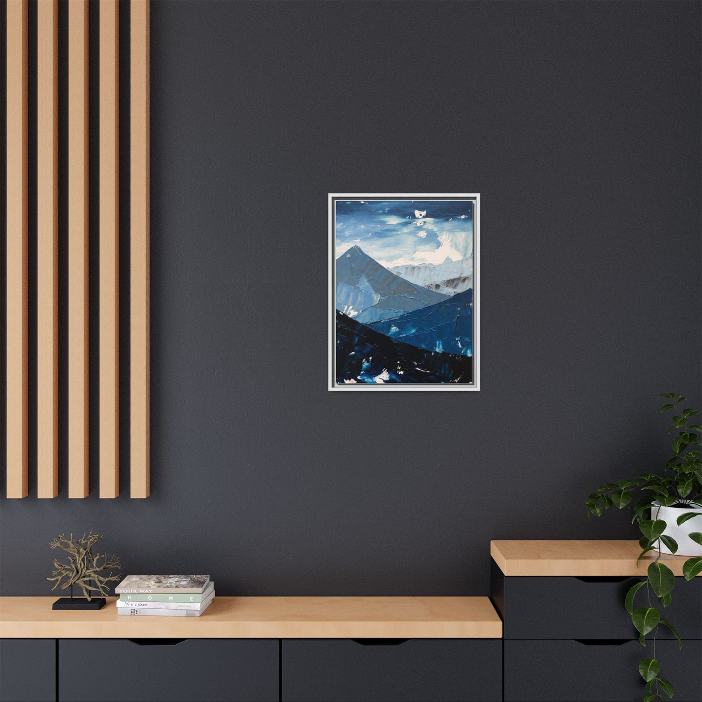 Blue Mountain Landscape Matte Canvas Framed | Abstract Mountain Wall Art