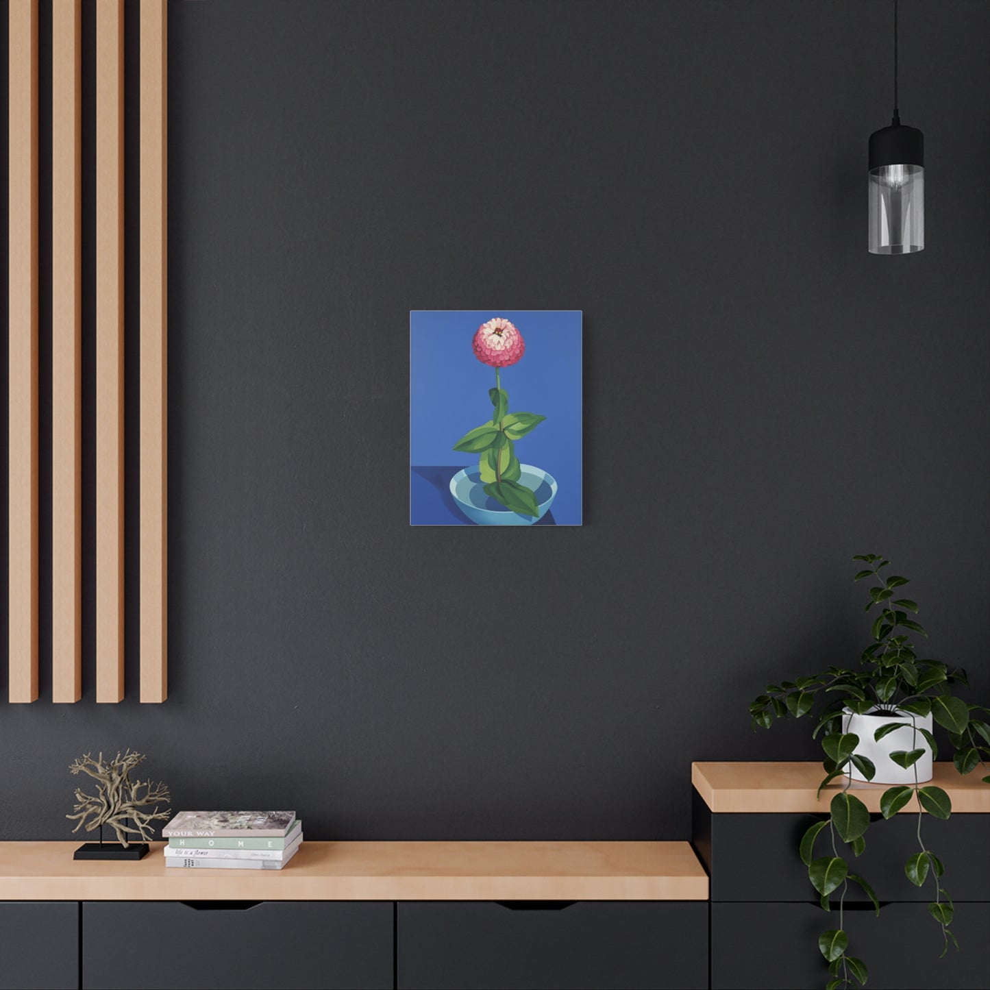 Pink Zinnia Still Life Matte Canvas Wall Art — Stretched 1.25"