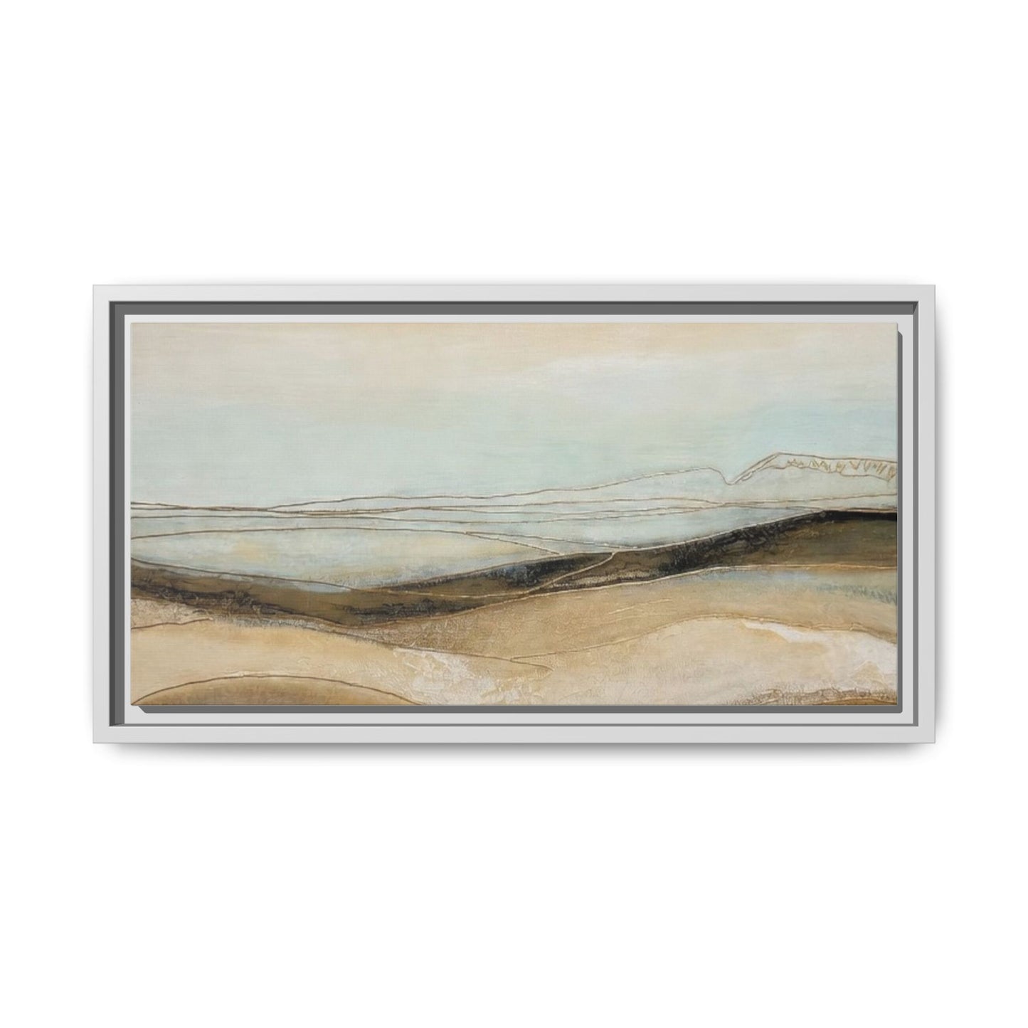 Framed Matte Canvas Wall Art — Neutral Abstract Landscape in Soft Blues & Earth Tones