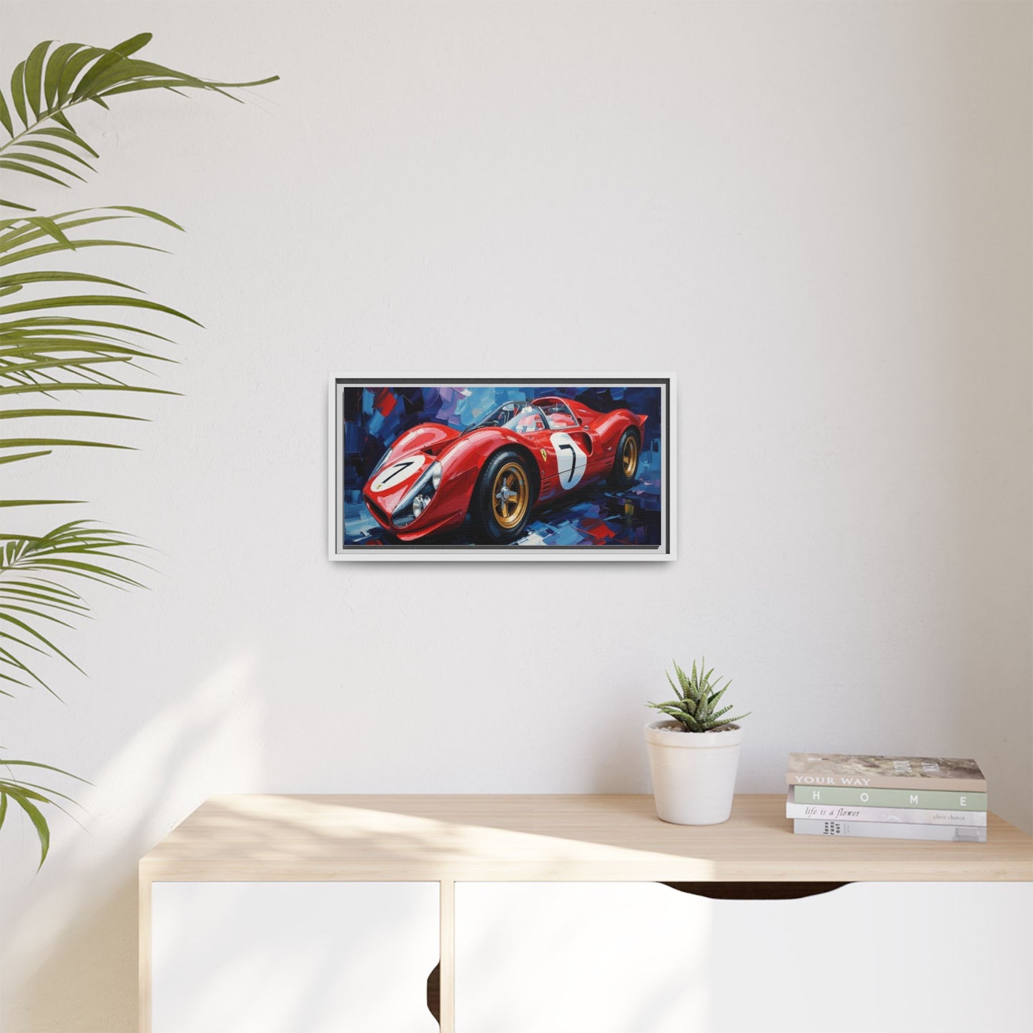 Vintage Ferrari Red Racecar Matte Canvas Framed Wall Art