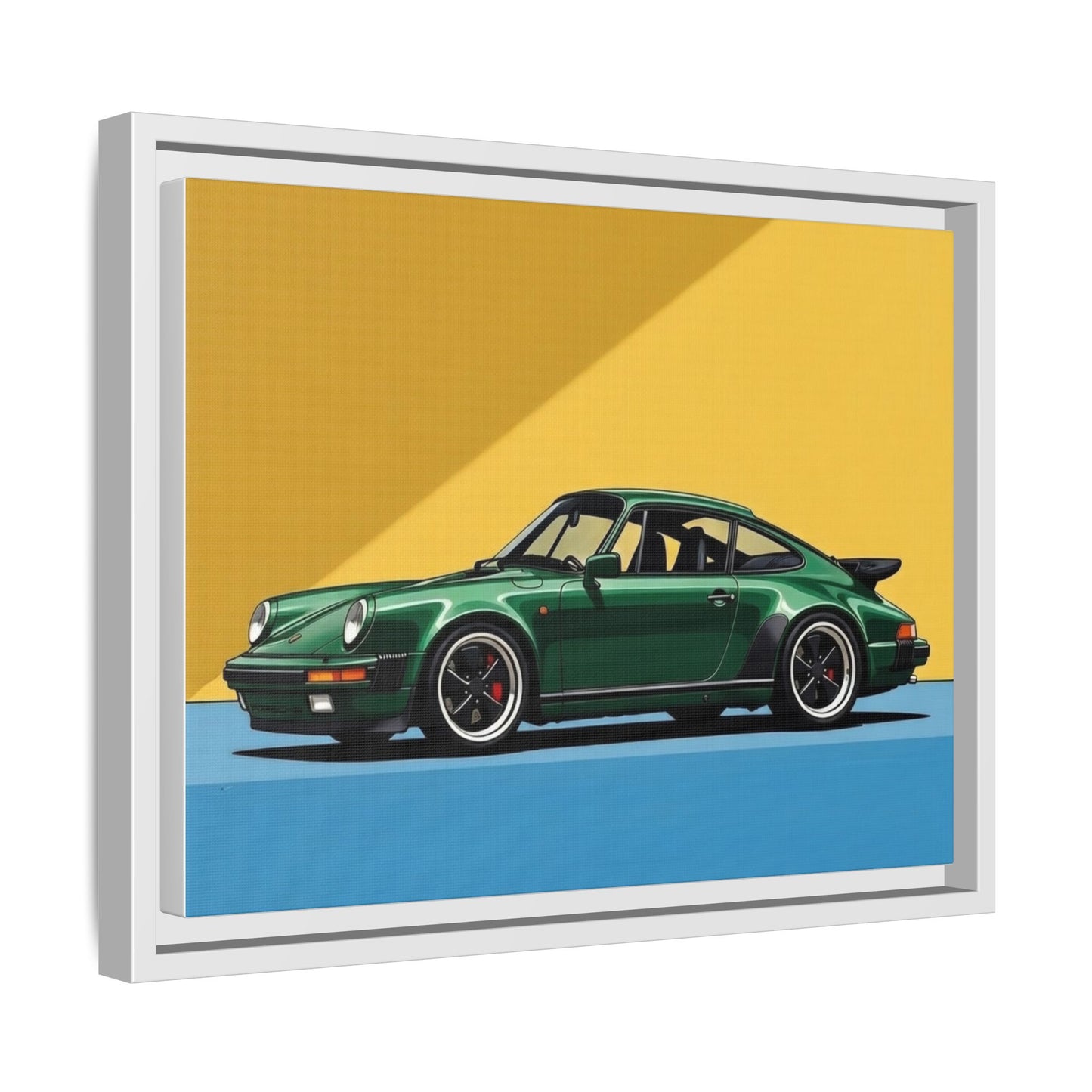 Framed Matte Canvas — Green Sports Car Wall Art